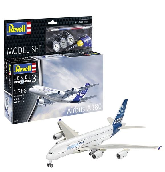 Model Set Airbus A380, Revell Modellbausatz mit Basiszubehör