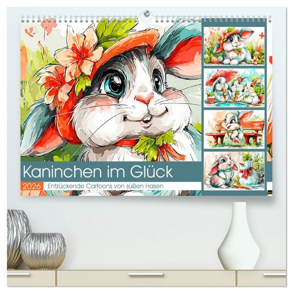 Kaninchen im Glück. Entzückende Cartoons von süßen Hasen (hochwertiger Premium Wandkalender 2026 DIN A2 quer), Kunstdruck in Hochglanz