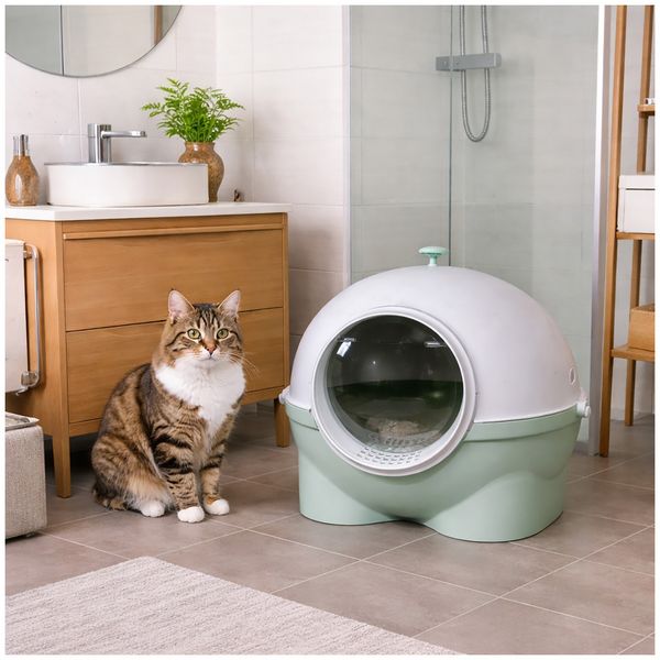 HTI-Living Katzentoilette geschlossen grün weiß mit Schaufel aus Kunststoff