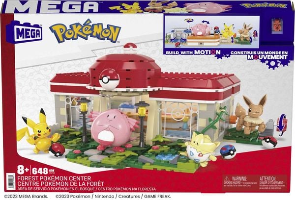 MEGA Pokémon Bauspielzeug-Set, Waldspaß Pokémon-Center (648 Teile) mit 4 Actionfiguren