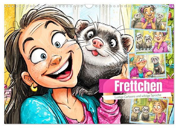 Frettchen. Lustige Cartoons und witzige Sprüche (Wandkalender 2027 DIN A3 quer), CALVENDO Monatskalender