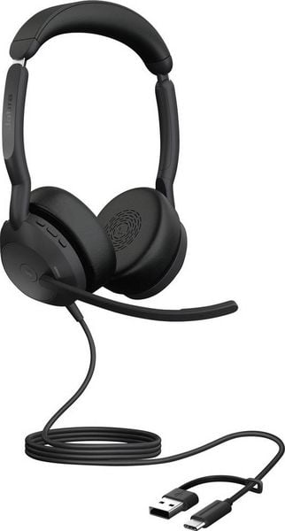 Jabra Evolve2 50 On Ear Headset kabelgebunden Stereo Schwarz Mikrofon-Rauschunterdrückung, Noise Cancelling Headset, Mikrofon-Stummschaltung, Lautst