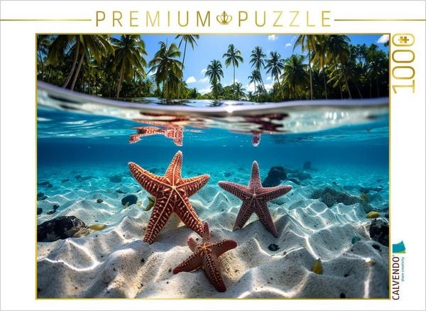 CALVENDO Puzzle Seesterne - Unterwasser mit Palmen 1000 Teile Lege-Größe 64x48cm Foto-Puzzle für glückliche Stunden