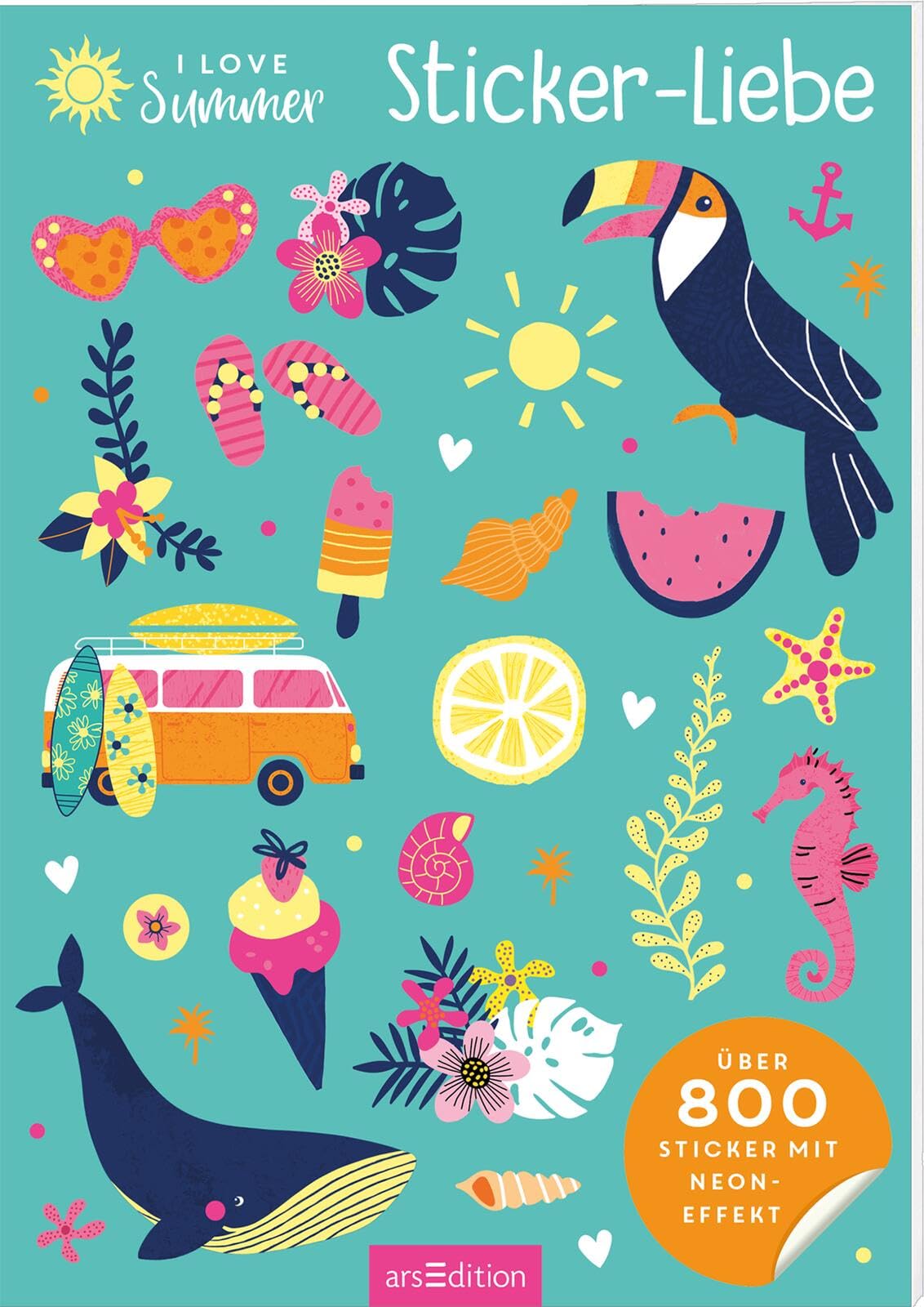 I Love Summer – Sticker-Liebe: Über 800 Sticker mit Neoneffekt | Dekorative Sticker mit sommerlichem Neonpink für Teens