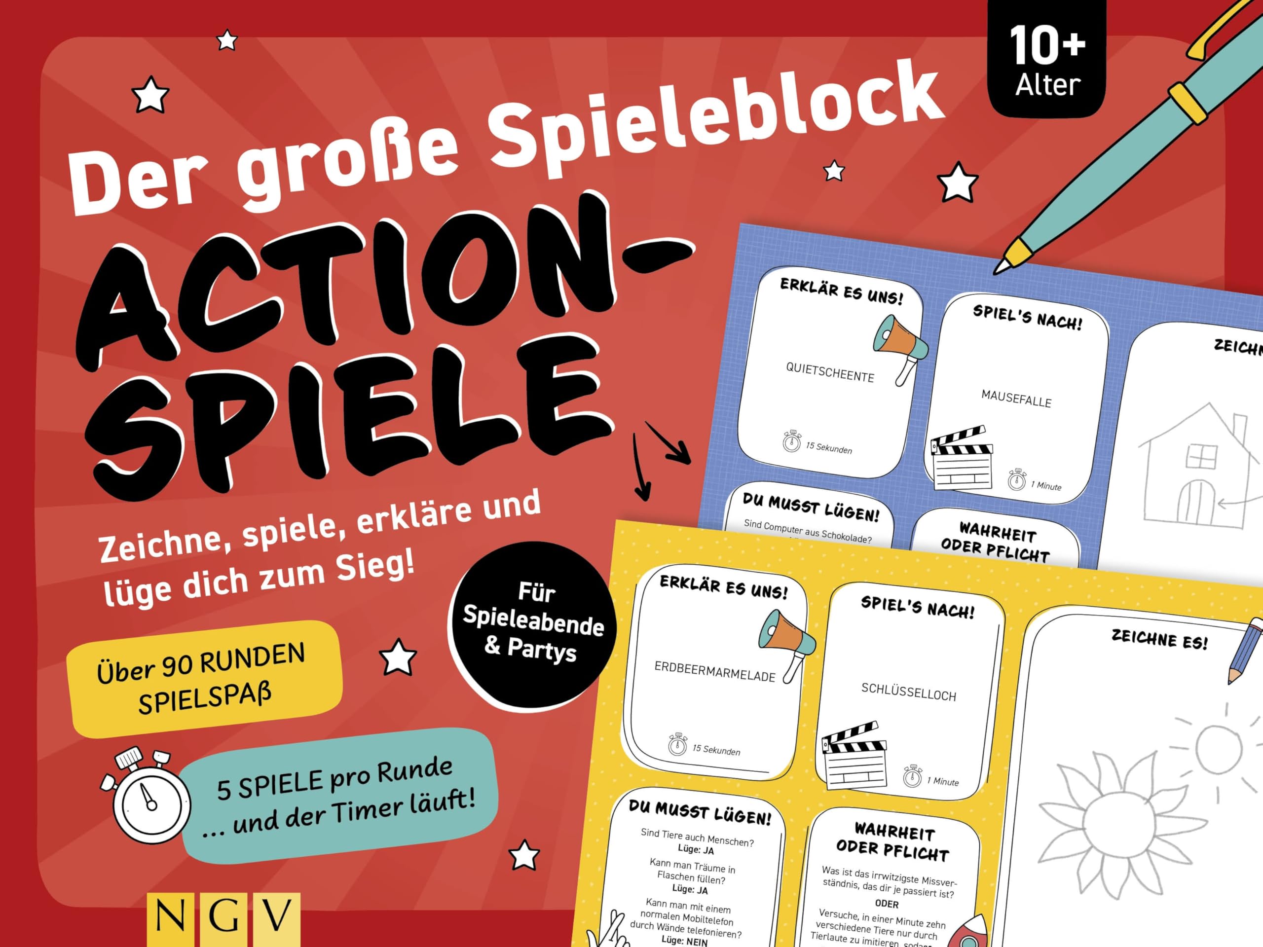 Der große Spieleblock Action-Spiele: Zeichne, spiele, erkläre und lüge dich zum Sieg! Für Spieleabende & Partys