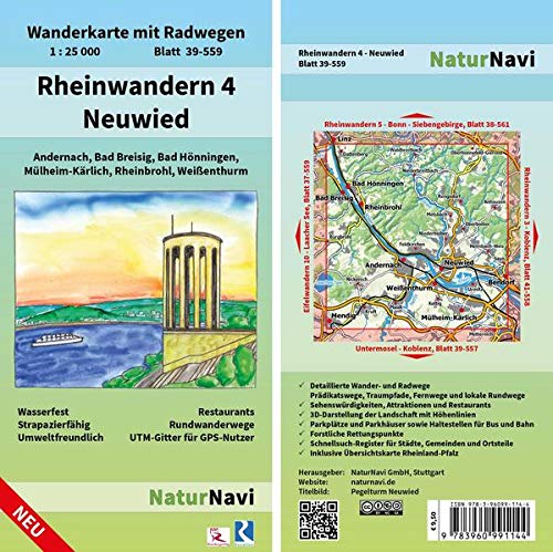Rheinwandern 4 - Neuwied: Wanderkarte mit Radwegen, Blatt 39-559, 1 : 25 000, Andernach, Bad Breisig, Bad Hönningen, Mülheim-Kärlich, Rheinbrohl, ... (NaturNavi Wanderkarte mit Radwegen 1:25 000)