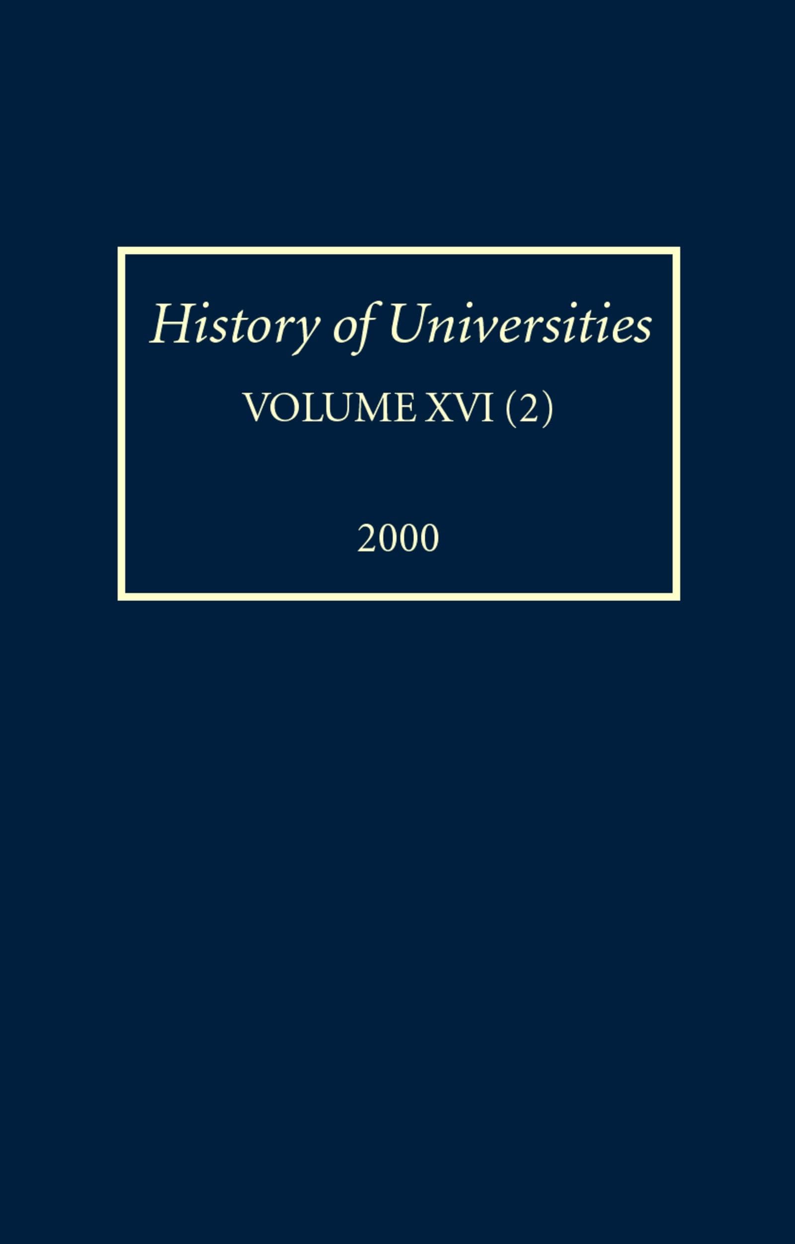 History of Universities: Volume Xvi(2):2000