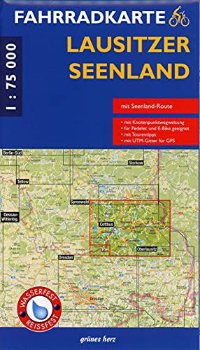 Fahrradkarte Lausitzer Seenland 1:75.000: Mit Bad Muskau, Forst, Hoyerswerda, Senftenberg, Spremberg, Weißwasser.Mit UTM-Gitter für GPS. Maßstab ... GPS. Maßstab 1:75.000. Wasser- und reißfest