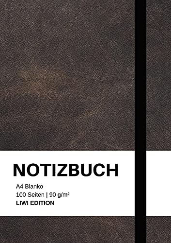 Notizbuch A4 blanko - 100 Seiten 90g/m² - Soft Cover Schwarz - FSC Papier: Notebook A4 weißes Papier unliniert