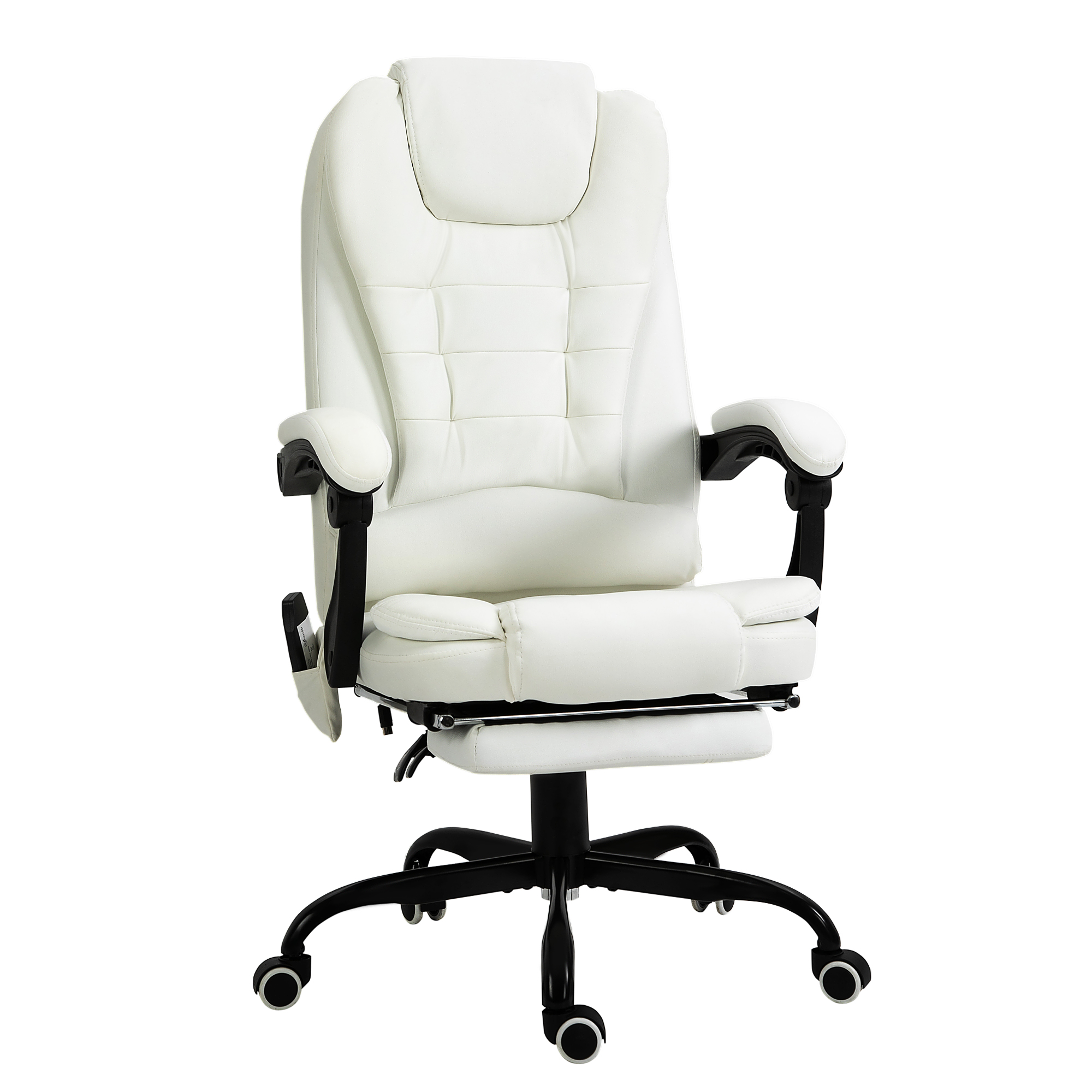Vinsetto Massagesessel Chefsessel mit 7 Massagepunkte höhenverstellbarer Drehstuhl mit Integrierter Fußstütze Unterem Rückenpolster Schaumstoff Metall PVC Weiß 67 x 79 x 111-121 cm Aosom