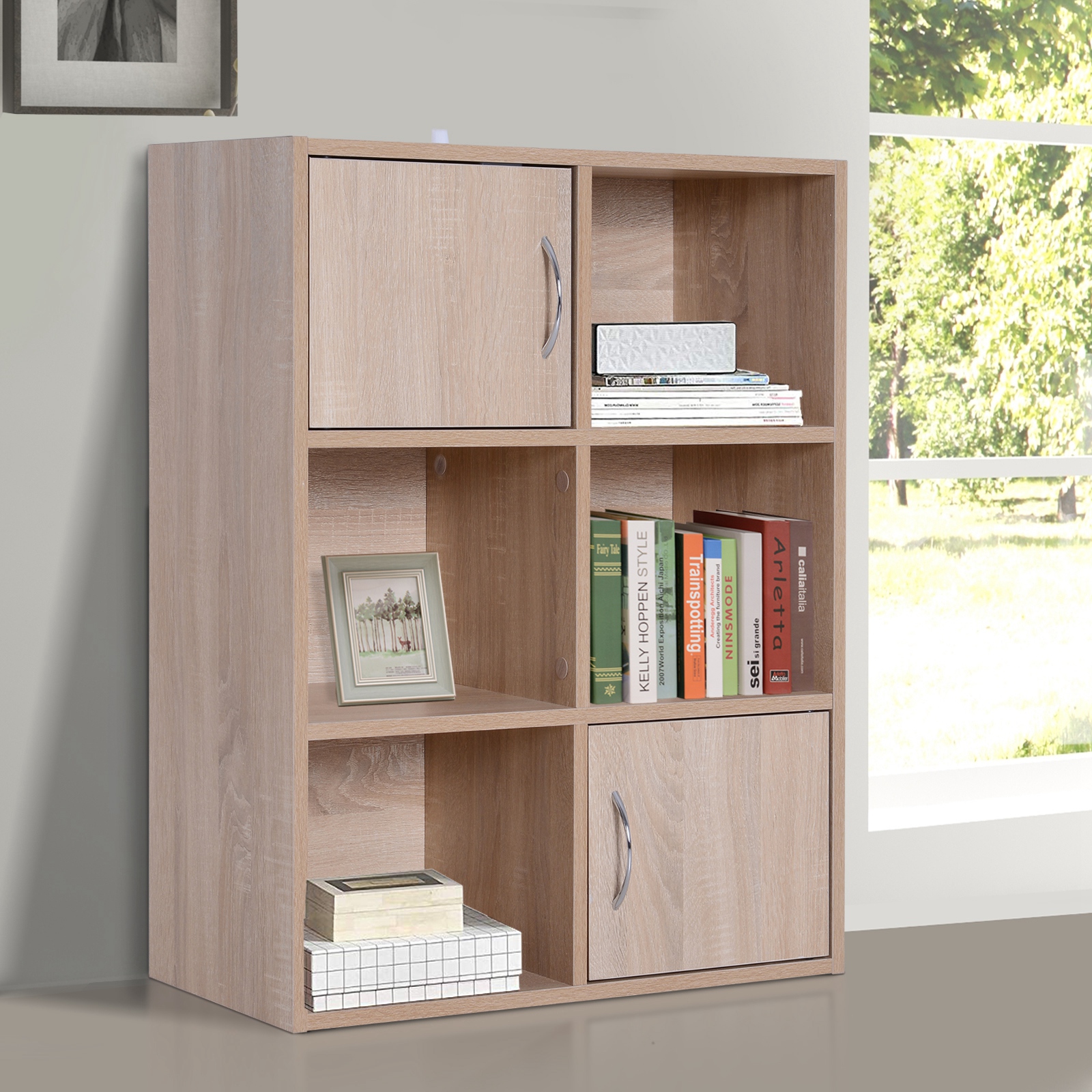 HOMCOM® 6 Fächer Bücherregal Standregal Raumteiler Holz Natur Aosom