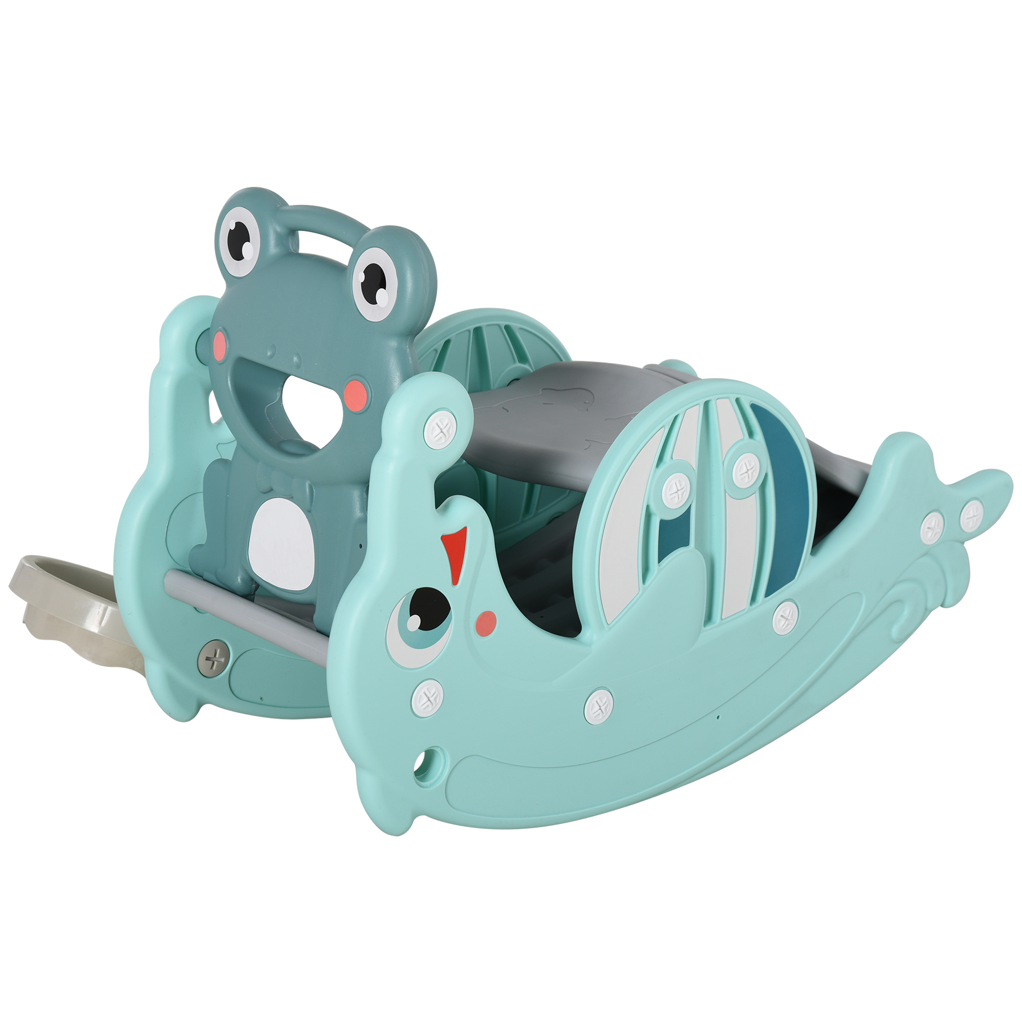 HOMCOM 3-in-1 Kinder Schaukelpferd Kinderrutsche Schaukeltier mit Basketballkorb für 3-5 Jahre HDPE Grün 72 x 34 x47 cm   Aosom