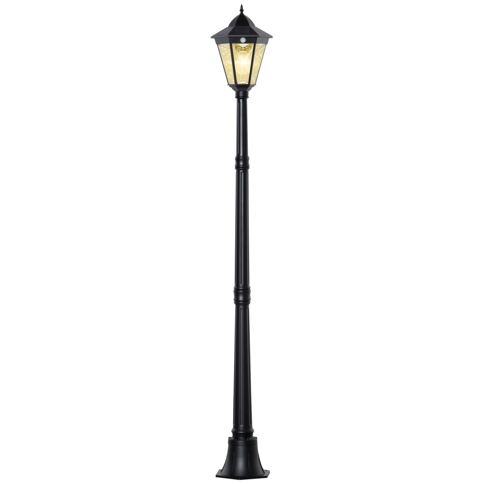 Outsunny Solar Gartenlaterne Laterne Gartenleuchte Wegleuchte mit 19 LED 130 Lumen 3000K Aluminium gehärtetes Glas Schwarz 22 x 22 x 194 cm Aosom