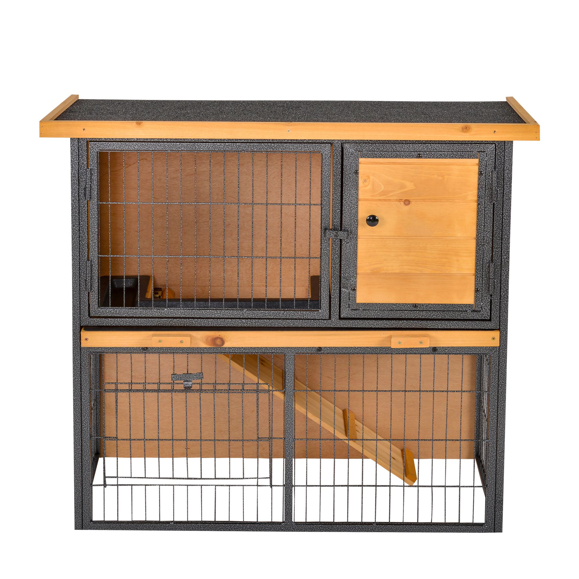 PawHut Kleintierstall erhöhtes Haustier Haus Käfig mit verschließbarer Tür aus Holz-Metall in Hellgelb 89,5 x 45 x 81 cm für Kaninchen & Meerschweinchen Aosom.de