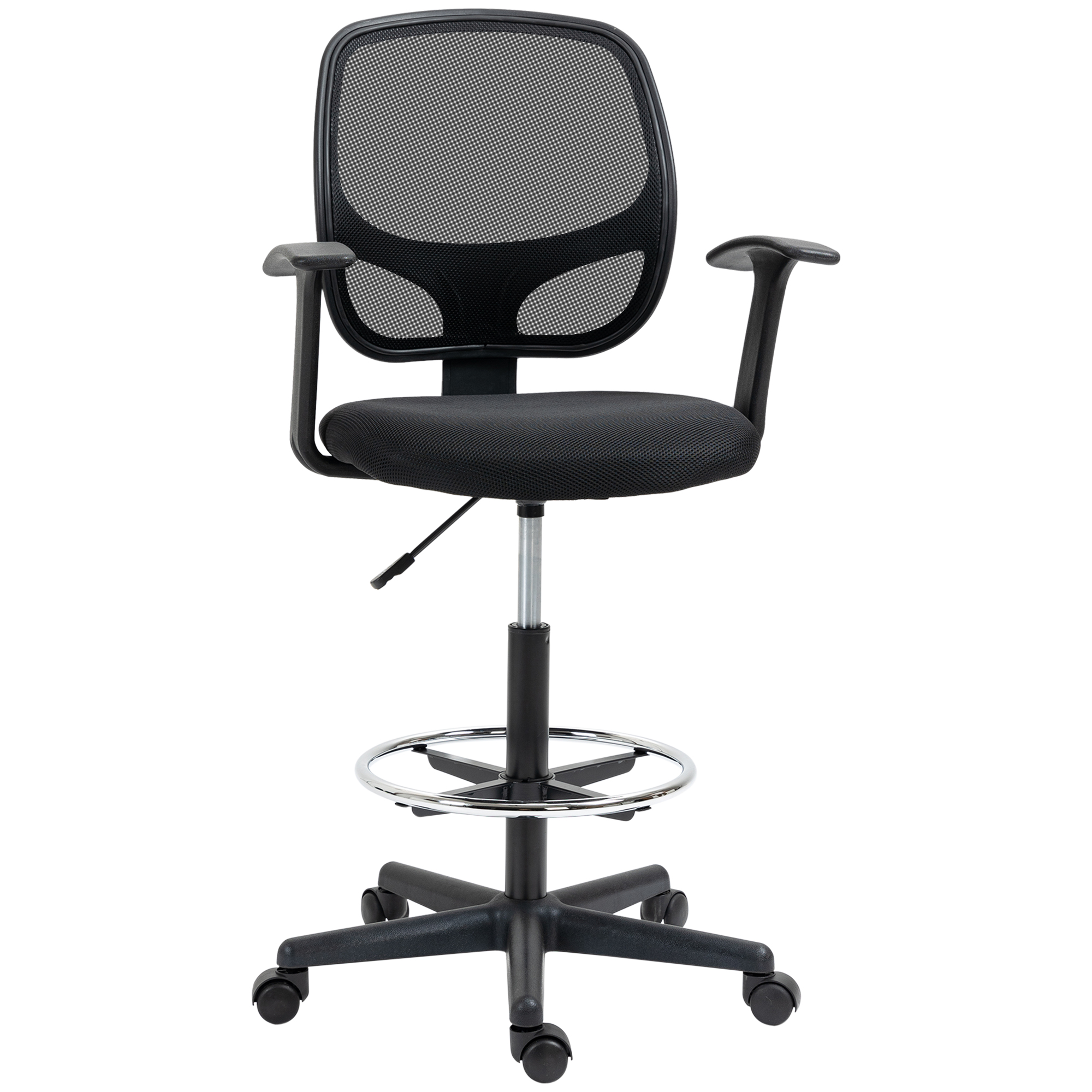 Vinsetto ergonomischer Bürostuhl Schreibtischstuhl, Drehstuhl, Zeichenstuhl, verstellbarer Fußring, bis 120 kg, Schwarz, 60x56x110-132 cm Aosom