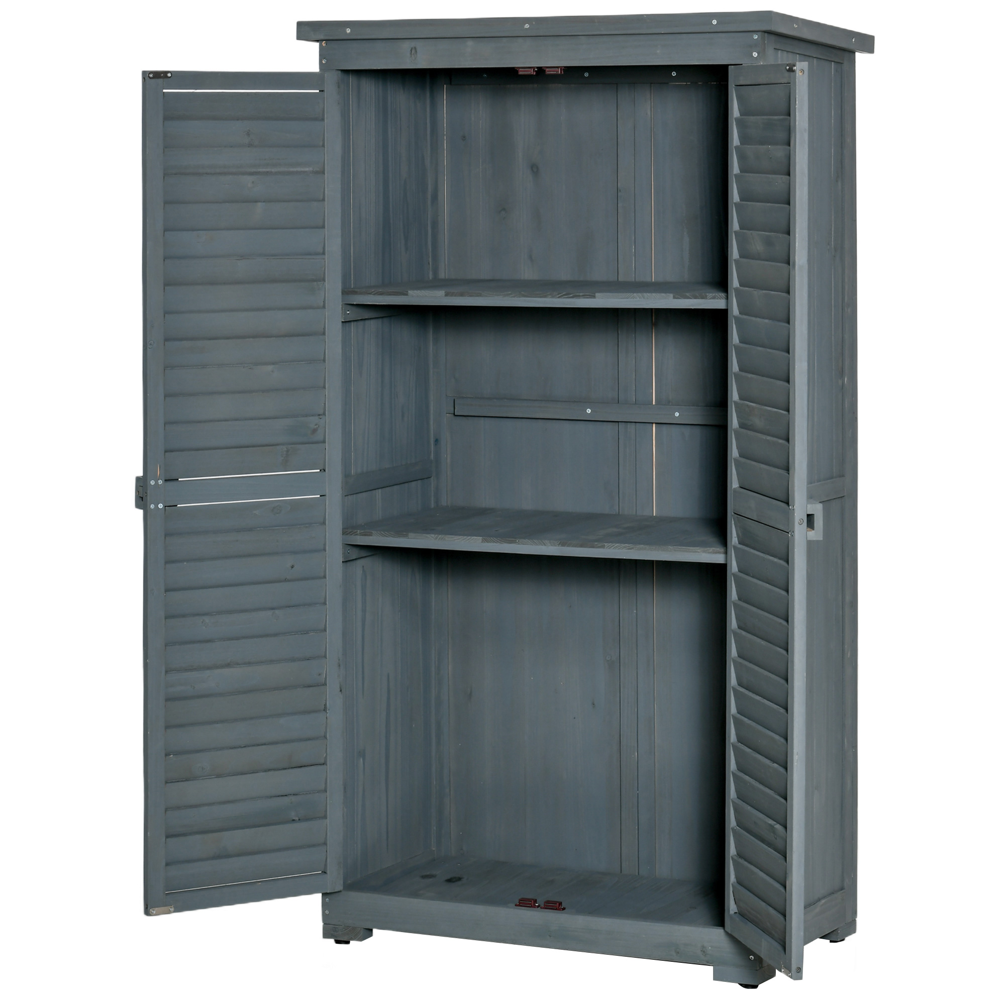 Outsunny Gartenschrank Holz geräteschuppen mit Ziegel-Asphaltdach Abschließbare Tür erhöhte Konstruktion Lamellentüren 87x46,5x160cm Grau   Aosom.de