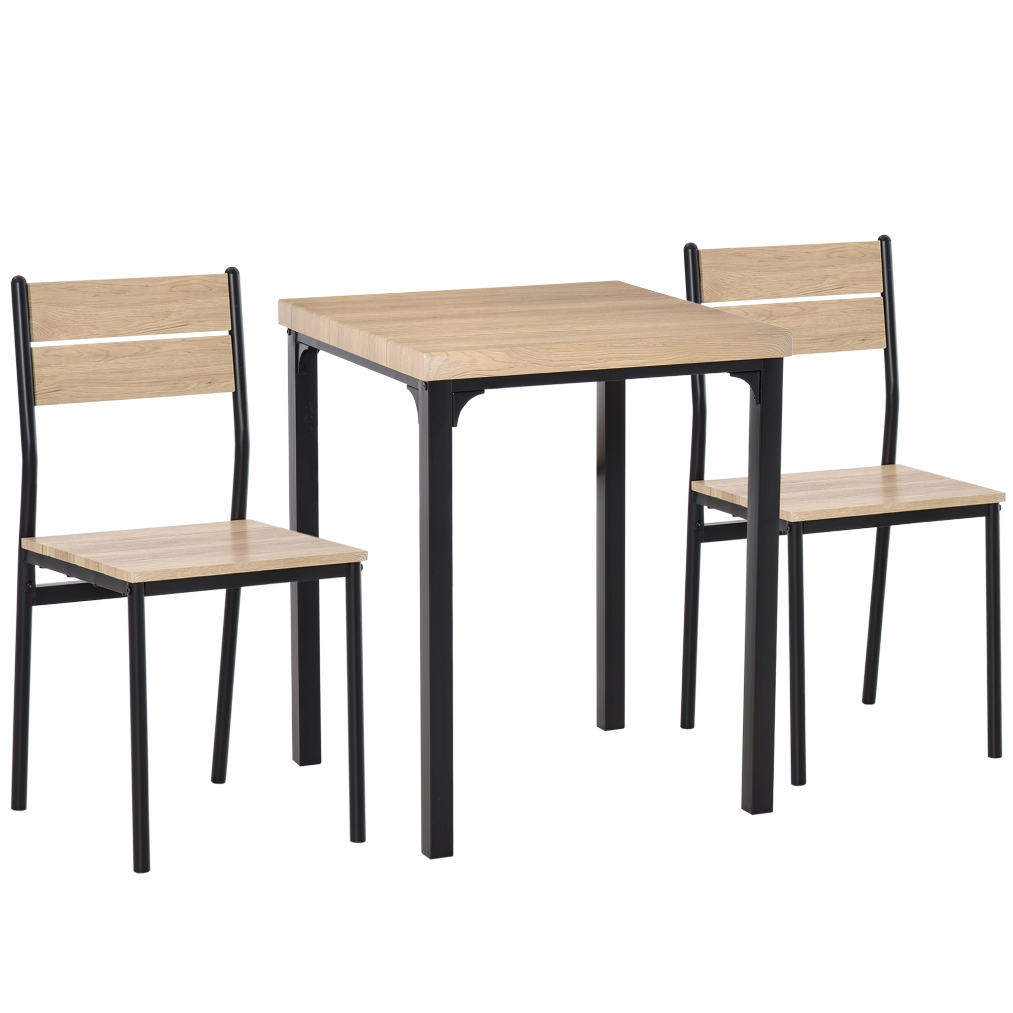 HOMCOM 3-teilige Esstisch Küchentisch mit Stühlen Set Naturholzmaserung + Schwarz mit 1 Tisch + 2 Stühlen  Aosom