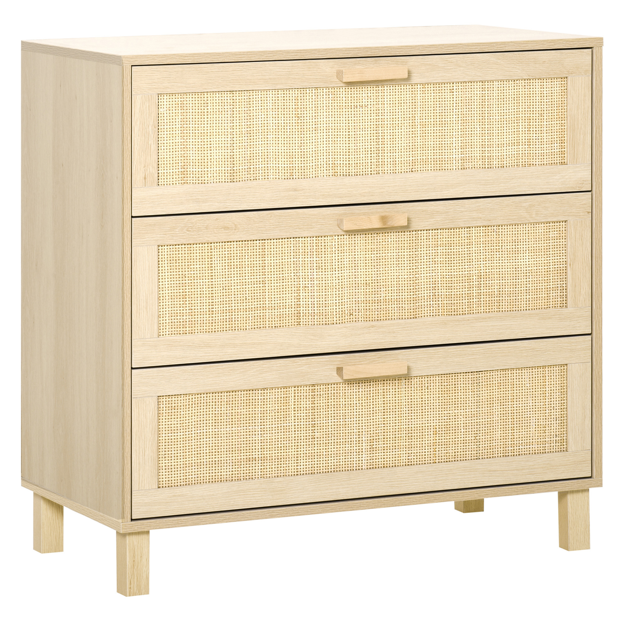 HOMCOM Schubladenschrank Beistellschrank Sideboard Unterschrank mit 3 Schubladen Kommode für Wohnzimmer Schlafzimmer MDF Natur 80 x 40 x 80 cm   Aosom