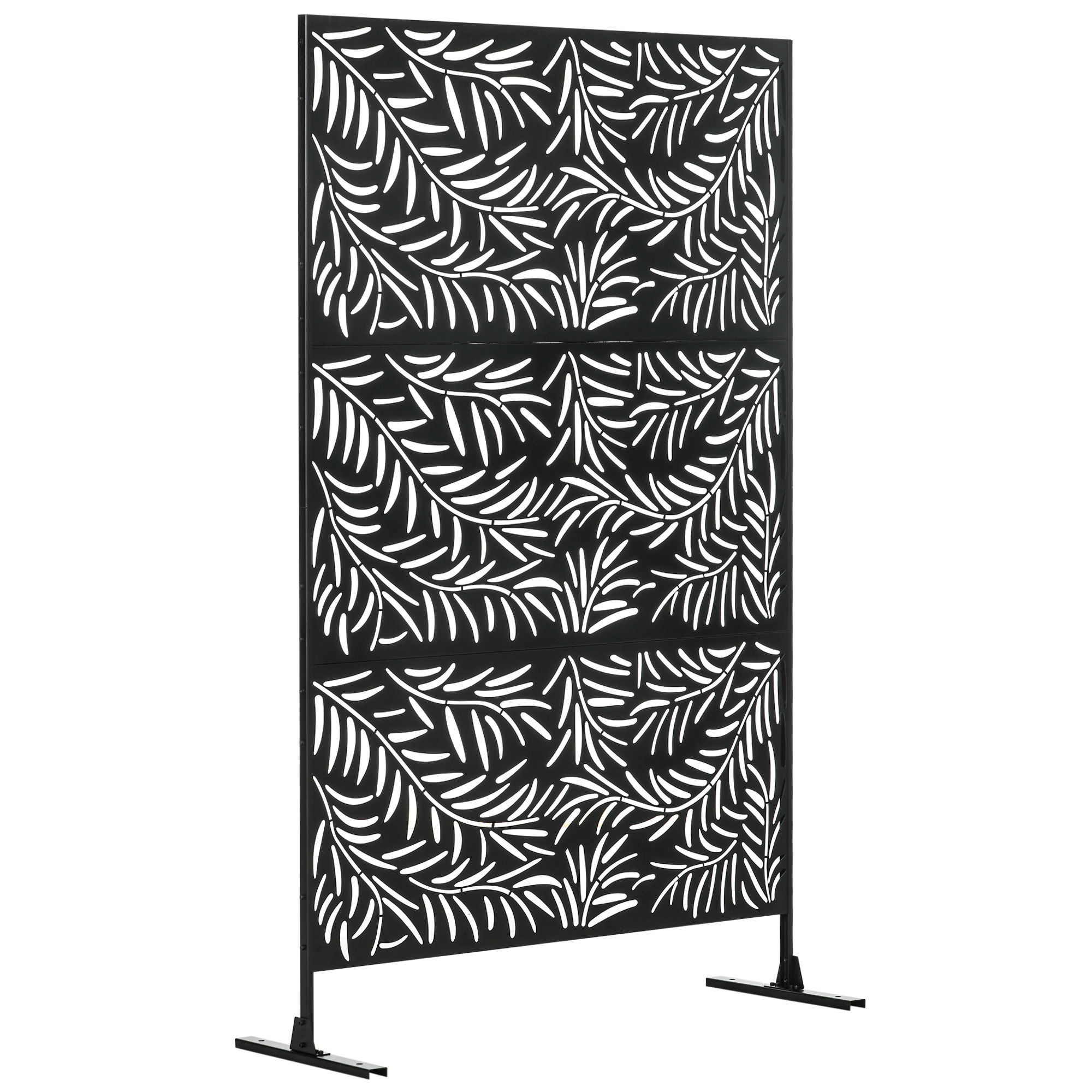 Outsunny Sichtschutz mit Ständer, Raumteiler mit Weidenblattmuster, 122 x 198 cm Trennwand Raumtrenner für Garten, Terrasse, Stahl, Schwarz   Aosom