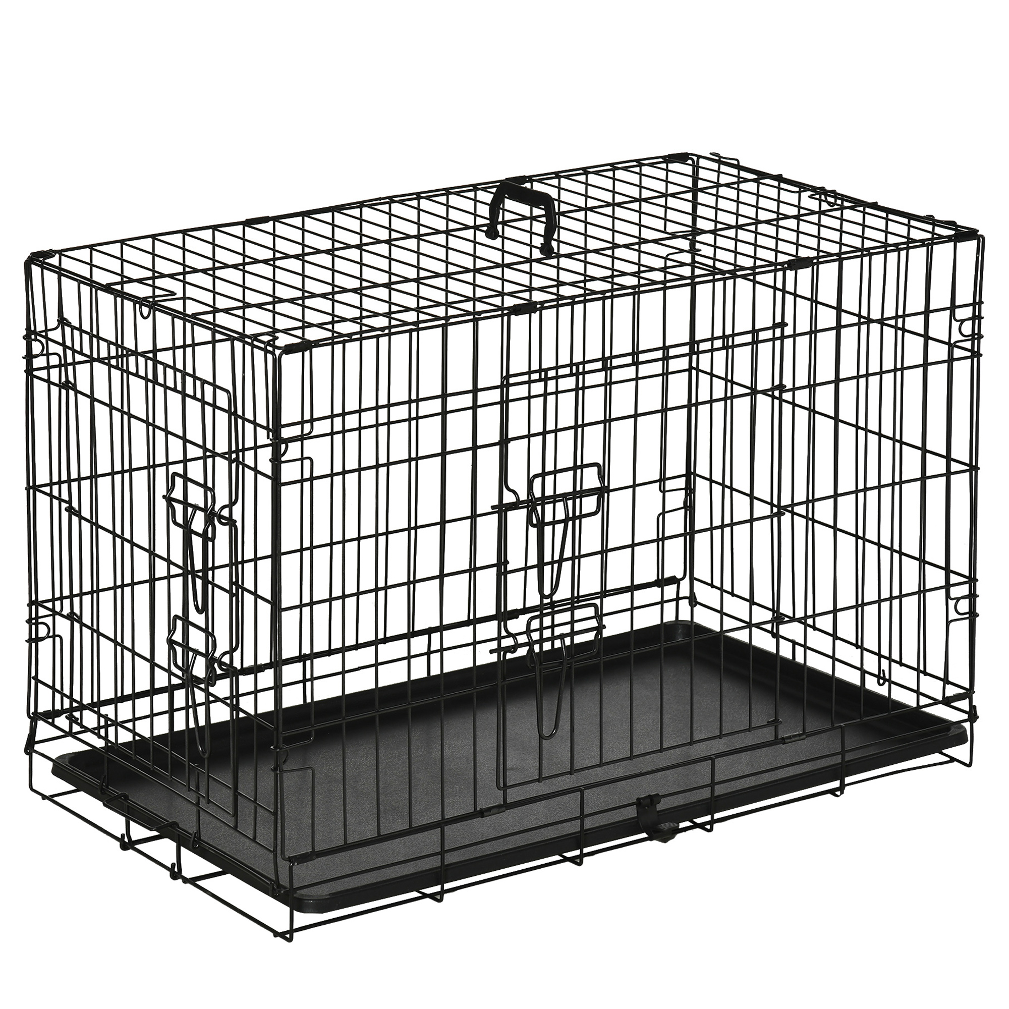 PawHut Hundebox Transportbox für Kleintiere 76x46x52cm, zusammenklappbar, Metall, schwarz, ideal für Reisen & Sicherheit   Aosom.de