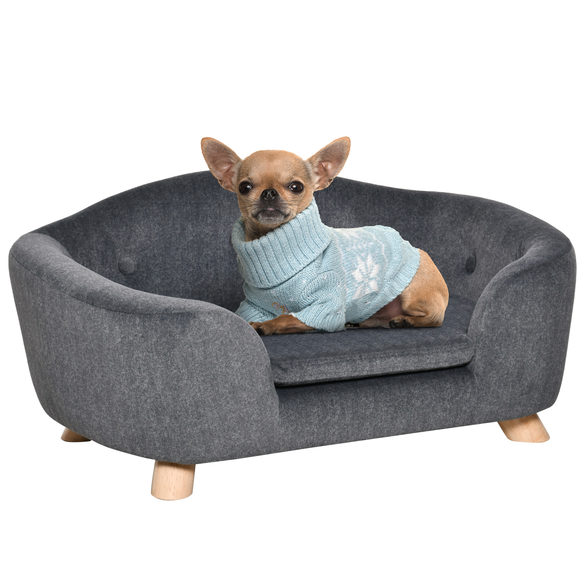 PawHut Haustiersofa, Hundematte, Hundebett, Hundesofa, Hundecouch, Katzen Sofa mit Kissen, Rückentasche, Plüsch, 70 x 47 x 30 cm Aosom