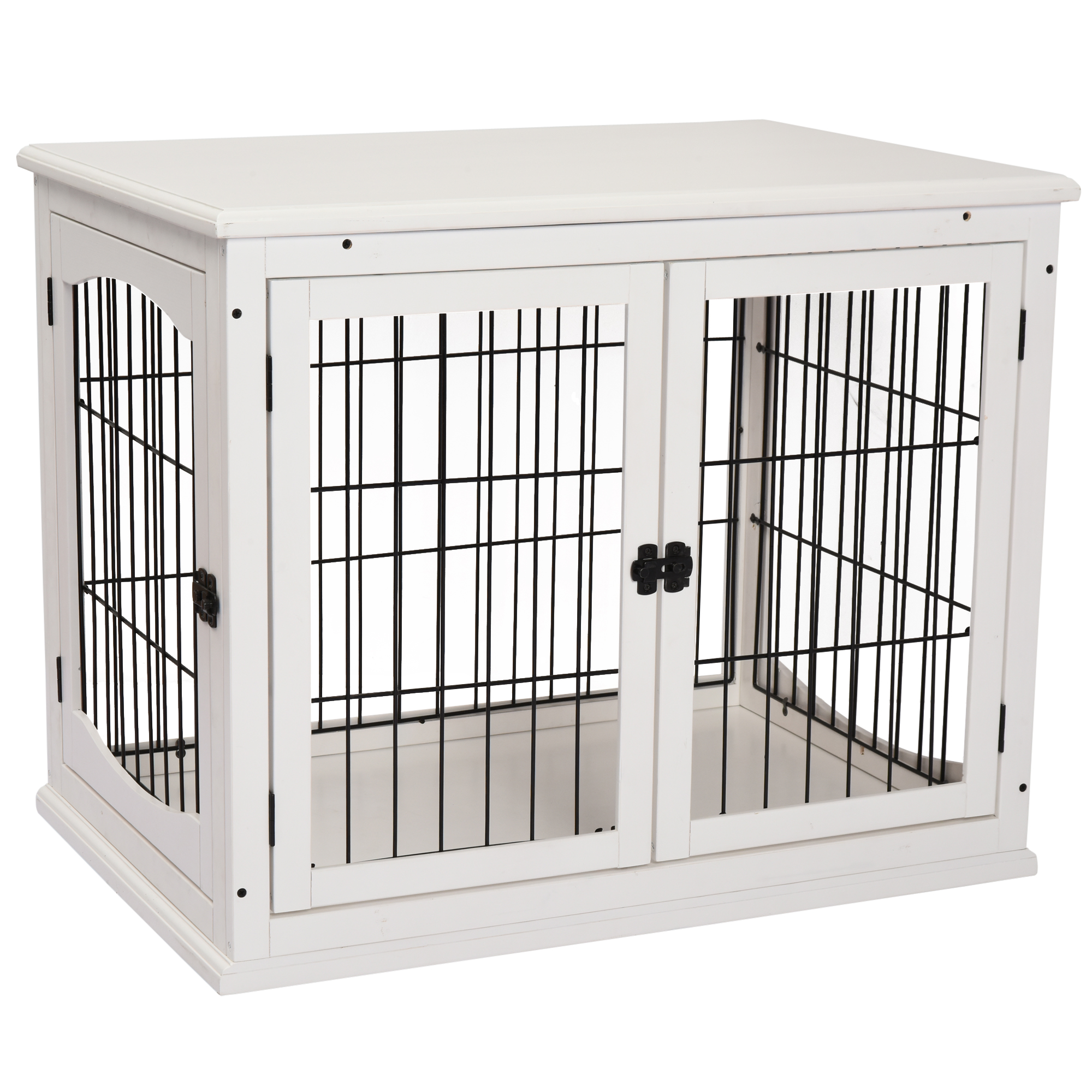 PawHut Hundehütte Hundehaus Transportbox Kleintierkäfig für Innen 81 x 58,5 x 66 cm aus MDF & Metall in Weiß, ideal für Haustiere Aosom.de