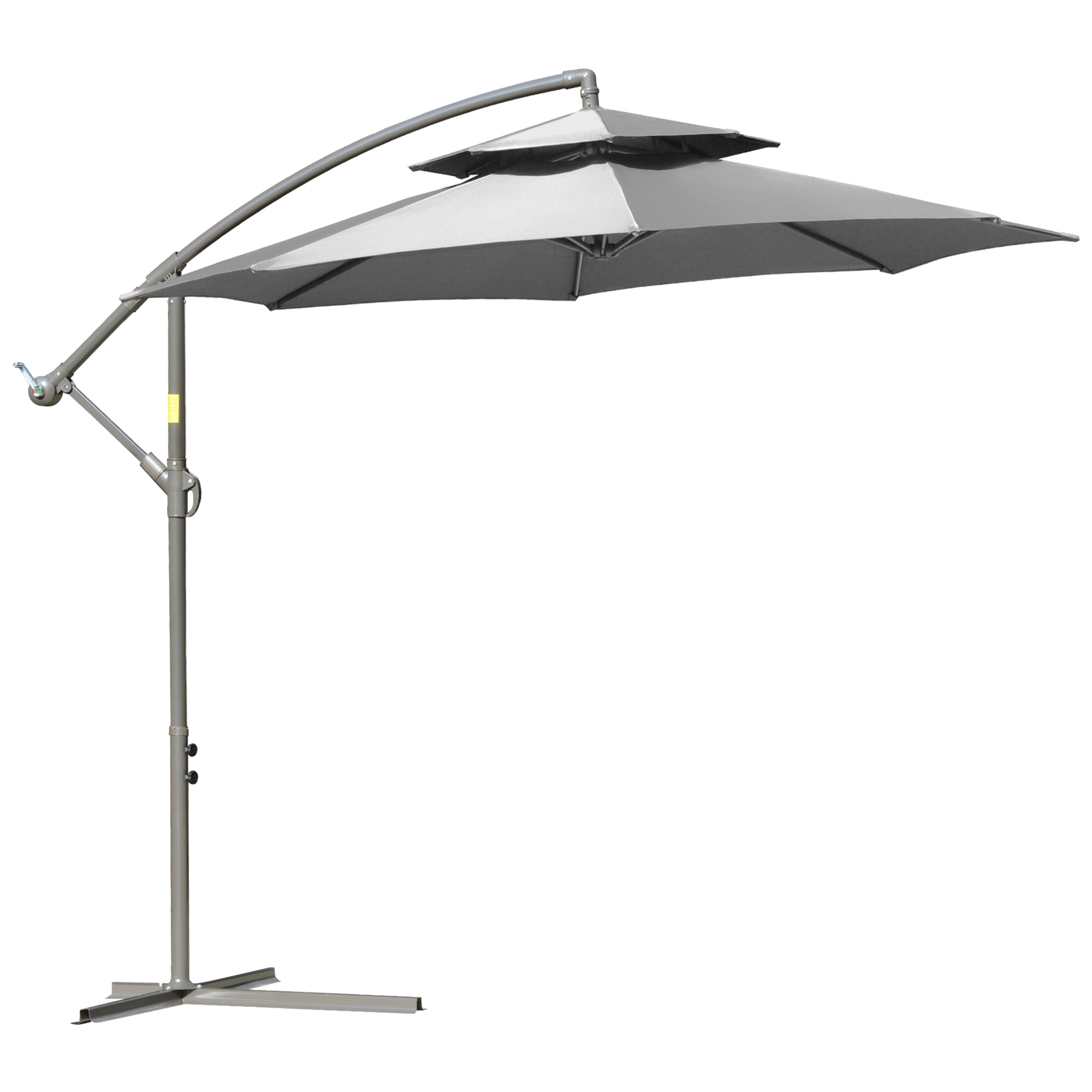 Outsunny Sonnenschirm Ampelschirm Ø2,67 x 2,45 m Kurbelschirm mit Doppeldach Kreuzbasis Stahl Outdoor Sonnenschutz Polyester Stahl Hellgrau   Aosom