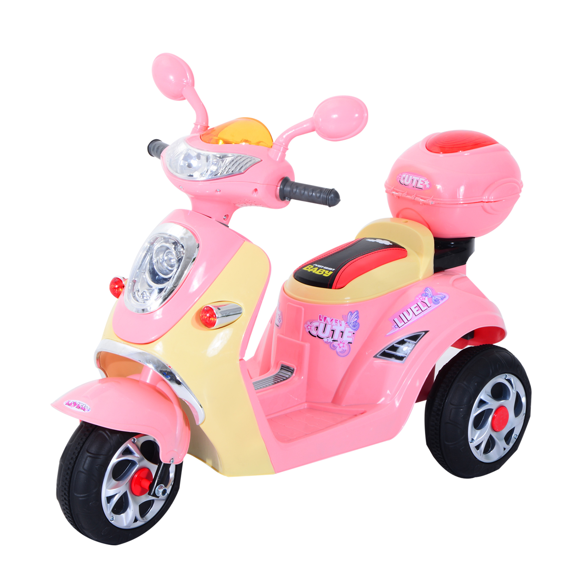 HOMCOM Elektro Kindermotorrad Elektromotorrad Kinderelektroauto Kinderfahrzeug Dreirad, 6V, Metall+PP, 108x51x75cm (Rosa+Gelb)   Aosom