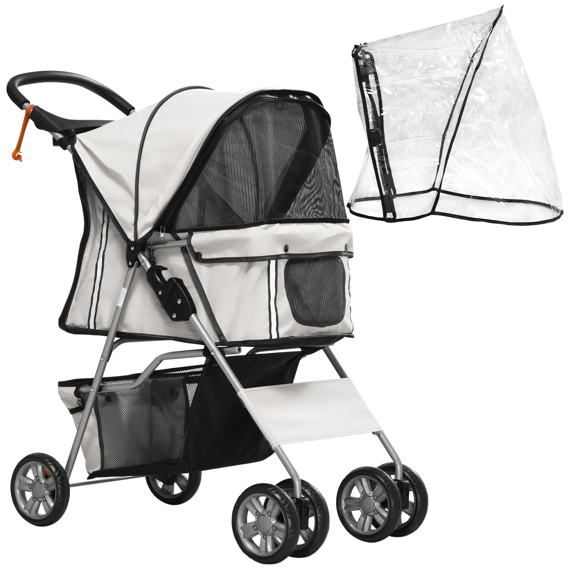 PawHut Hundebuggy Faltbarer Hundewagen bis 20 kg mit Regenverdeck Becherhalter Netzfenster Grau 75x45x97cm für Spaziergänge Aosom.de