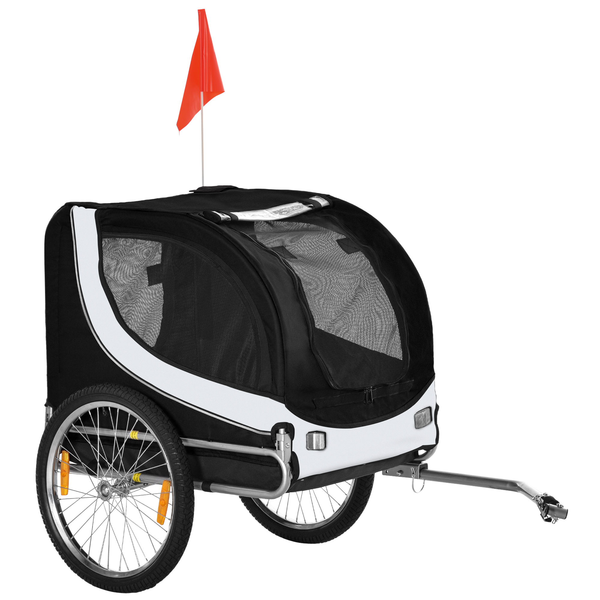 PawHut Hundeanhänger Fahrradanhänger Hundetransporter Fahrrad Weiß+Schwarz 130x73x90cm   Aosom
