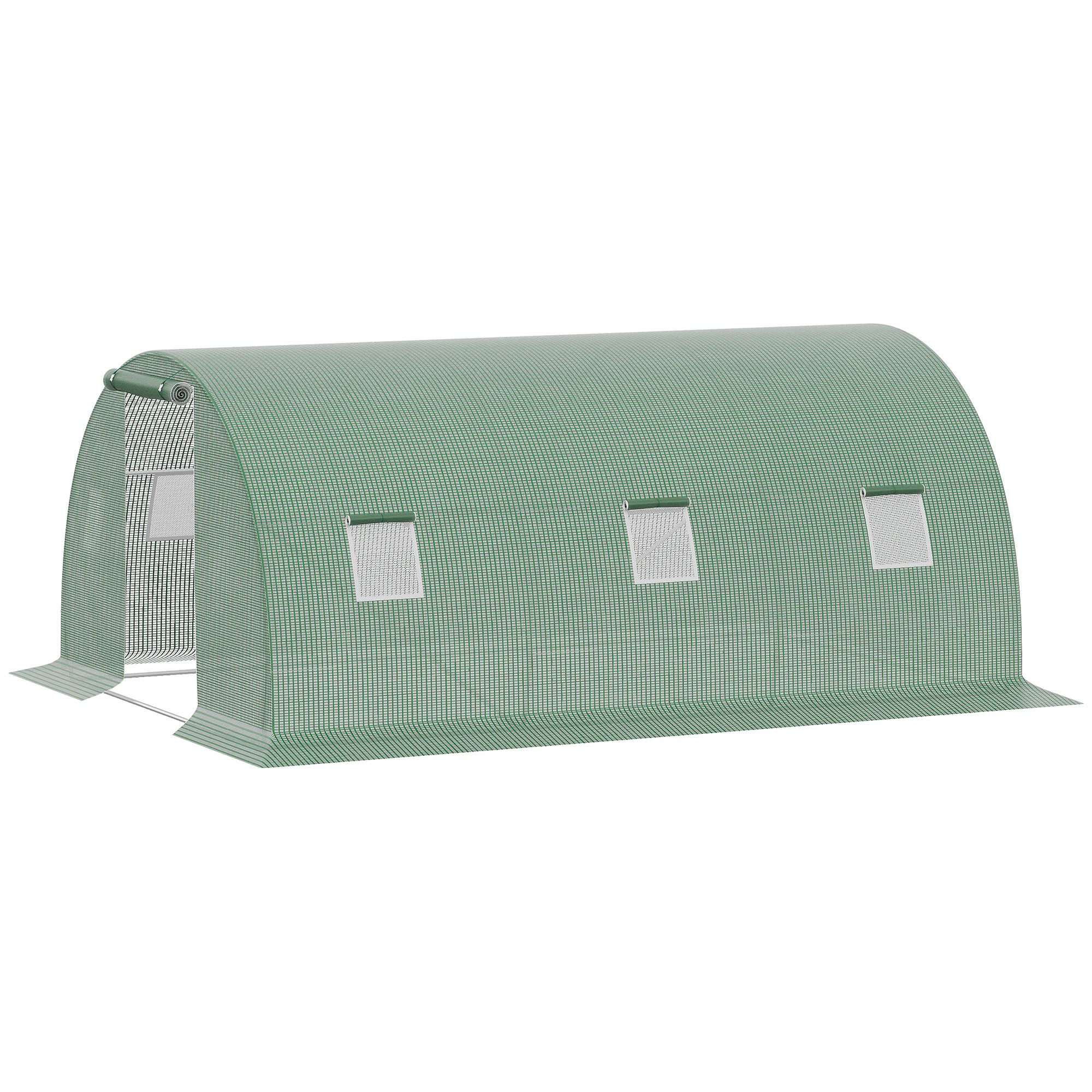 Outsunny Foliengewächshaus Polytunnel 4,5x3m begehbar mit 6 Fenstern, Frostschutz aus Stahlrohr, dunkelgrün für Garten & Pflanzen Aosom.de