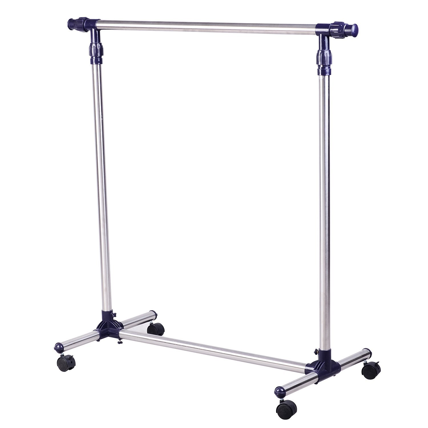 HOMCOM Garderobenständer  Kleiderständer mit Rollen, Höhenverstellbar, Ausziehbare Kleiderstange, Edelstahl  Aosom