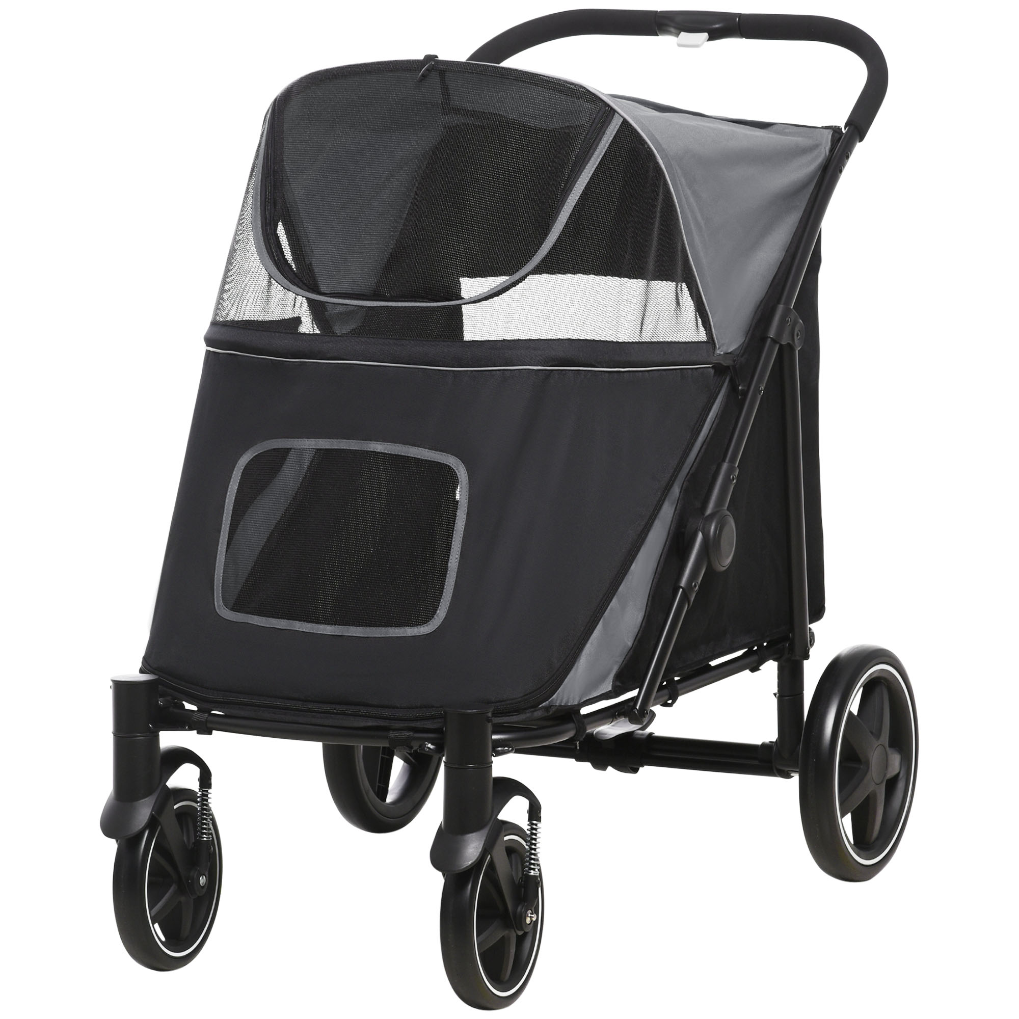 PawHut Hundebuggy Hundewagen Faltbarer bis 30 kg, mit Netzfenster, Sicherheitsleinen, Kissen, für große und mittelgroße Hunde, Oxford, Grau Aosom