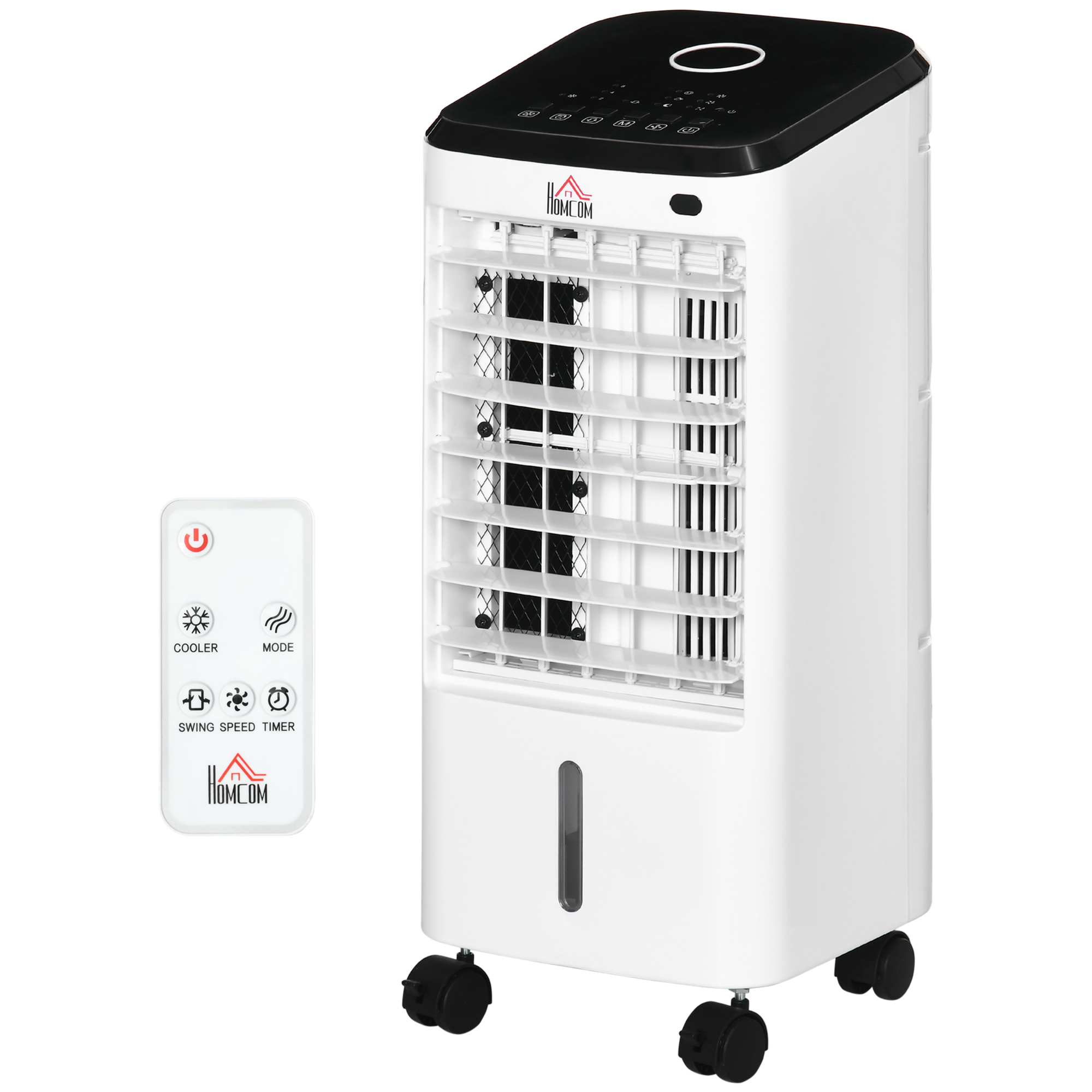 HOMCOM 3 in 1 Mobile Luftkühler mit Wasserkühlung und Luftbefeuchtung 3,5L Wassertank 60°oszillierendes Ventilator ohne Abluftschlauch mit 12h Timer, Fernbedienung, LCD-Anzeige, für 16 ㎡   Aosom