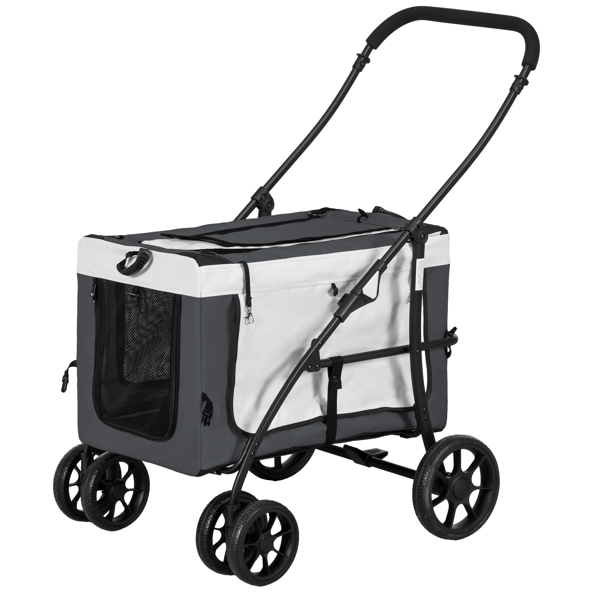 PawHut 2 in 1 Hundebuggy, Haustierwagen, Hundetrolley mit abnehmbarem Korb, 2 Sicherheitsleinen, klappbar Katzenwagen für kleine/Miniaturhunde Aosom