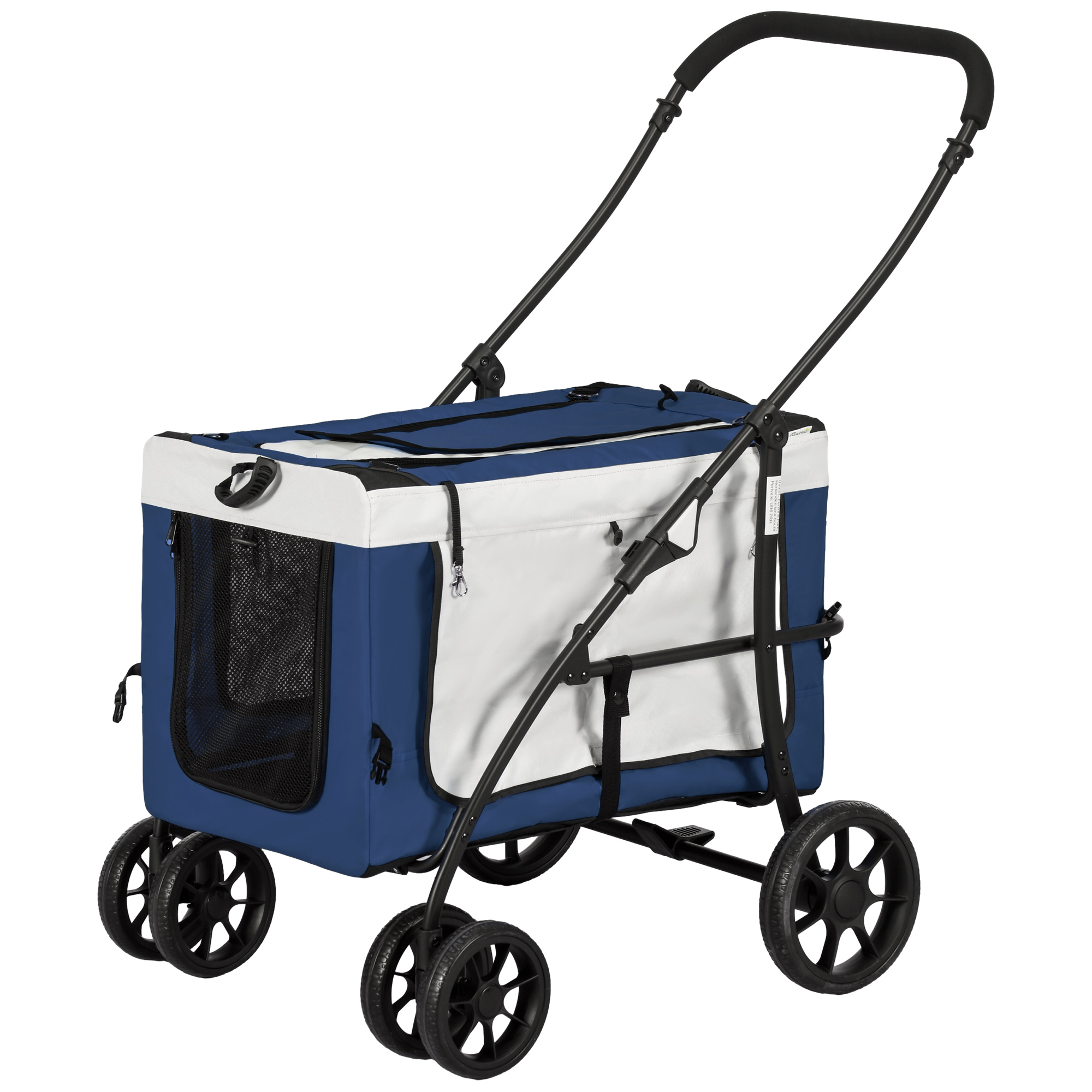 PawHut 2 in 1 Hundebuggy, Haustierwagen, Hundetrolley mit abnehmbarem Korb, 2 Sicherheitsleinen, klappbar, für kleine/Miniaturhunde, Blau Aosom