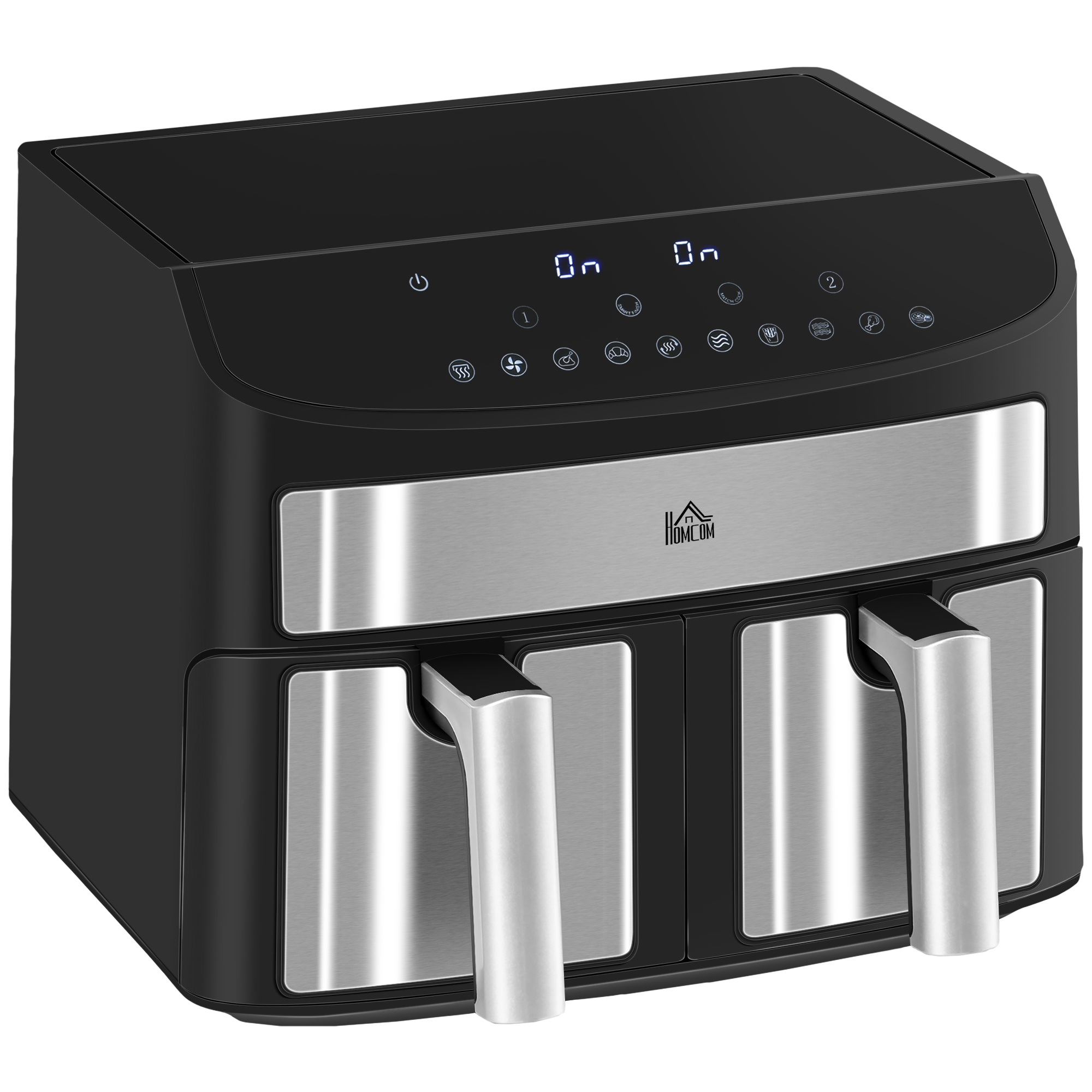 HOMCOM Heißluftfritteuse 8L Fritteuse mit Doppelkammer, Airfryer mit 10 Programmen, 2400 W Luftfritteuse mit Touchscreen, Rezeptur, Schwarz  Aosom