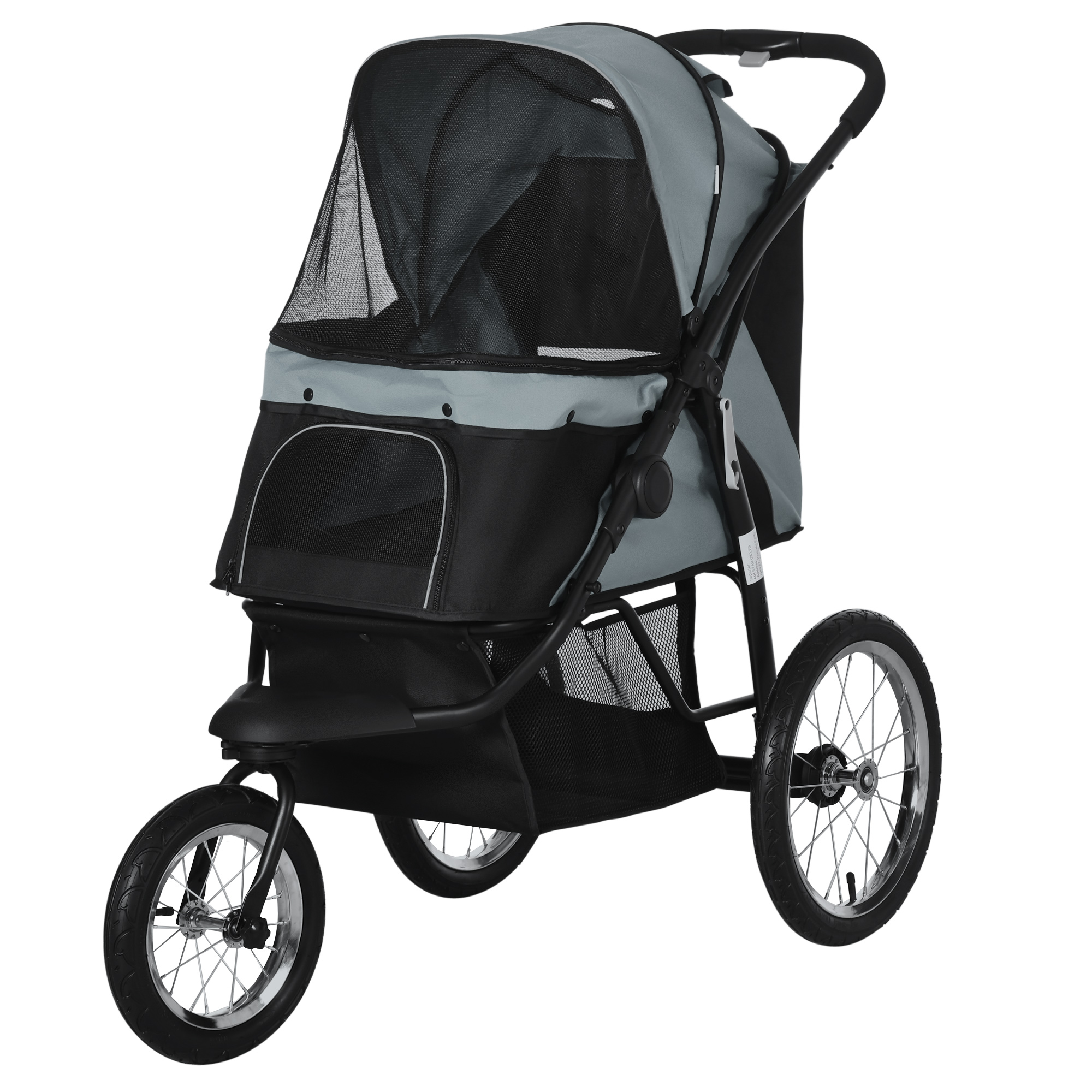 PawHut Hundebuggy Katzenbuggy faltbar mit Reflektoren, Aufbewahrungskorb, Sonnenschutz & Netzfenster, Oxford grau   Aosom.de