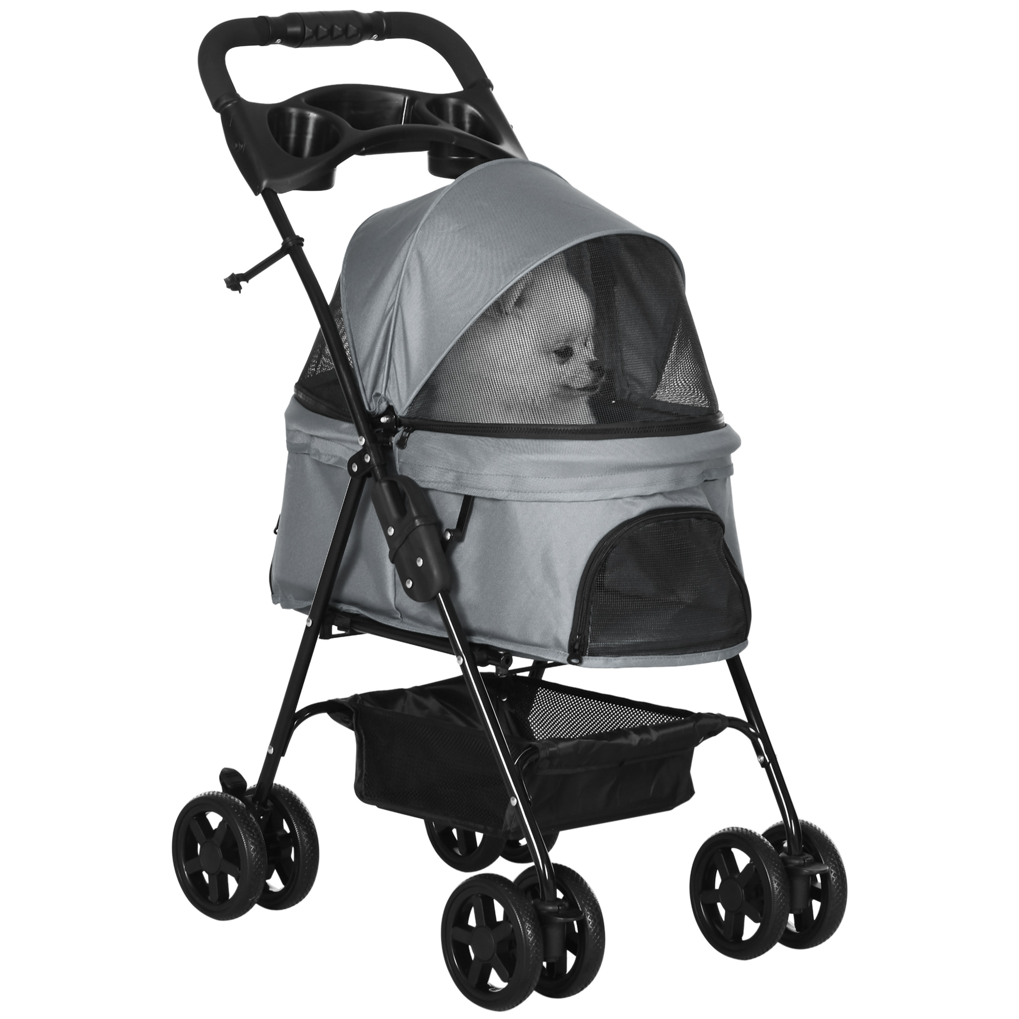 PawHut Hundewagen Hundebuggy Klappfunktion Pet Stroller für kleine Hunde & Katzen Oxford Grau 67x45x96 cm, faltbar & leicht Aosom.de