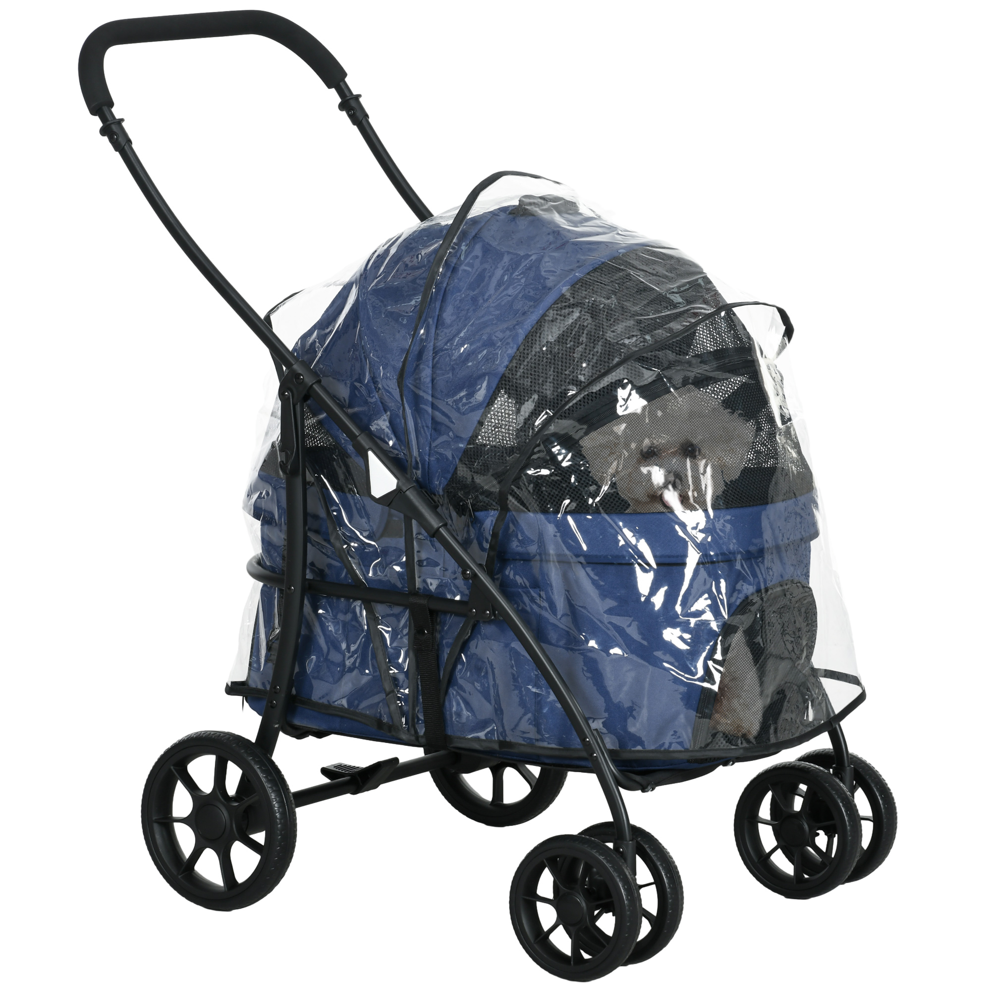 PawHut Hunde Buggy 2 in 1 mit Regenschutz klappbar Hundetrolley für kleine Hunde & Katzenwagen 81x68x98,5 cm Dunkelblau   Aosom.de
