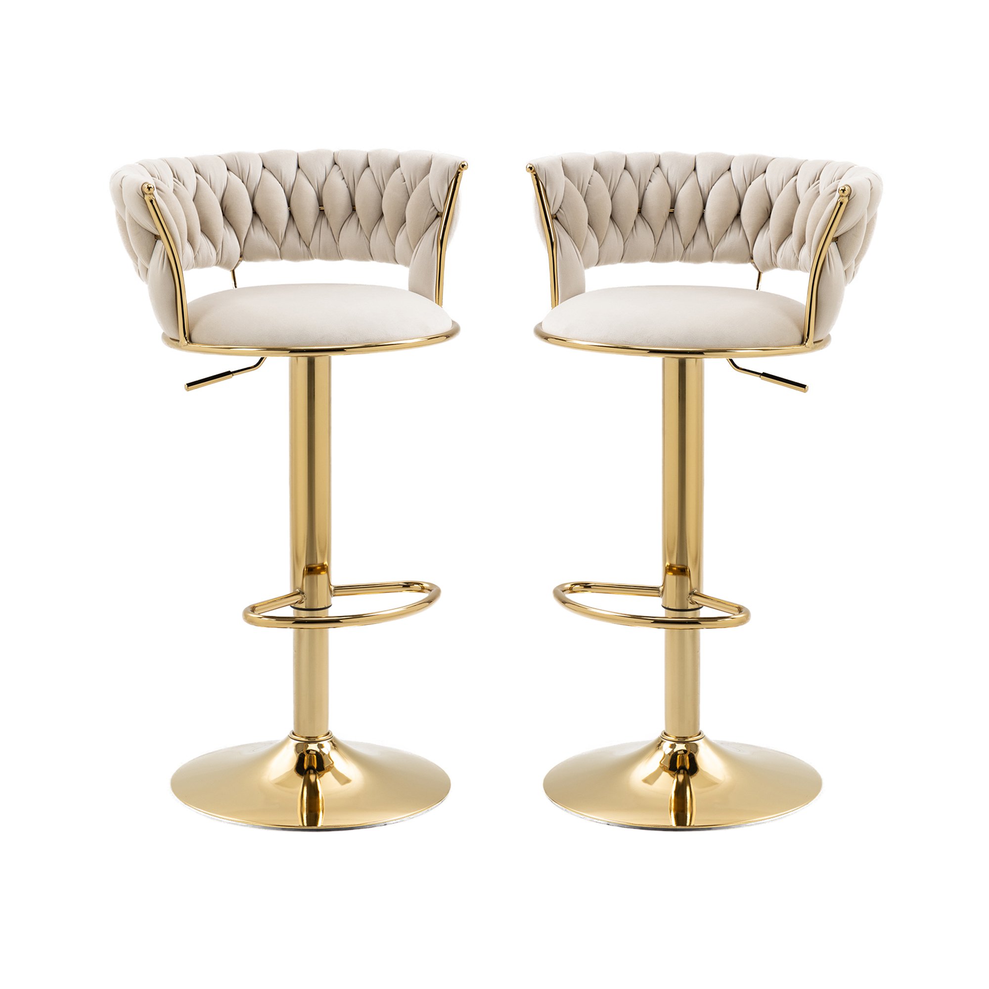 Barhocker Set 2 Stücke Höhenverstellbar mit Lehne 360° drehbar Samtoptik Elfenbeinweiß Goldener Barhocker 78cm komfortabel Hochwertig   Aosom.de