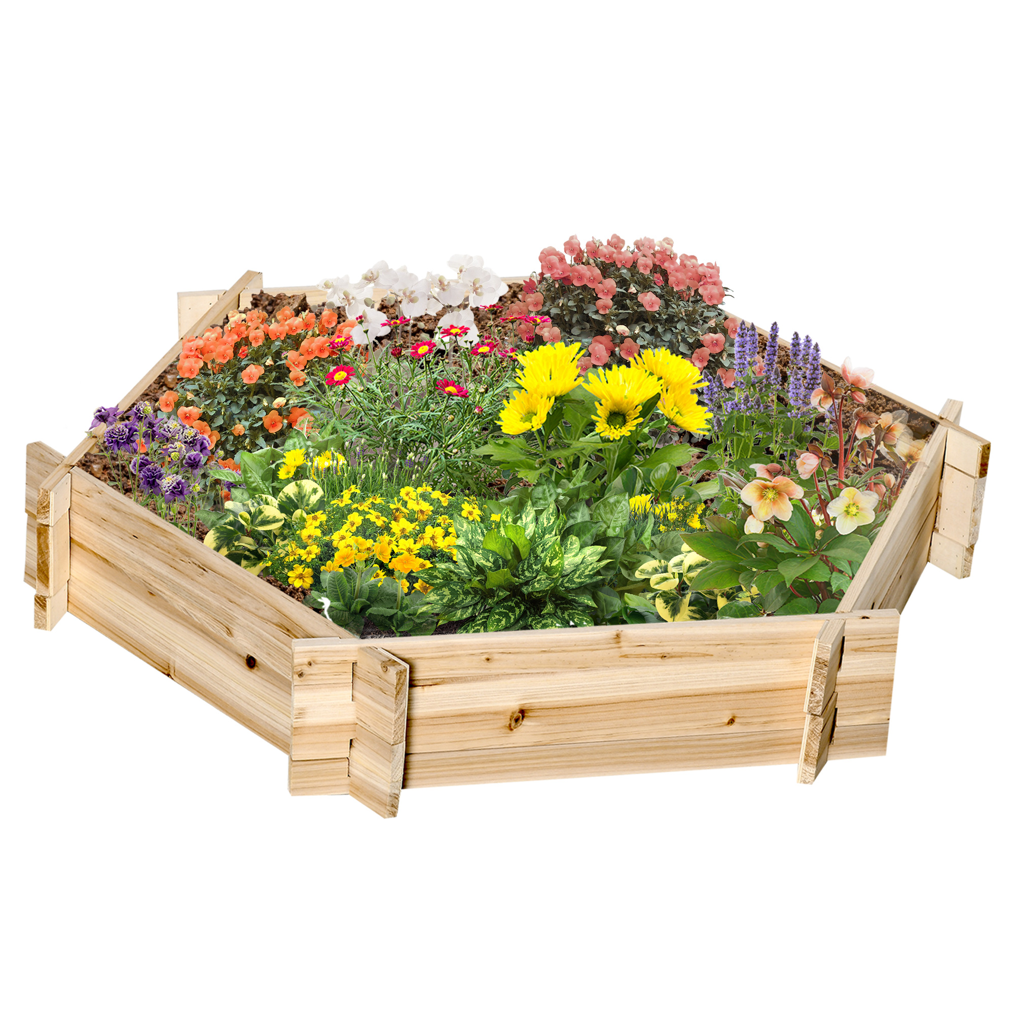 Outsunny Hochbeet sechseckig DIY Pflanzkübel Pflanzkasten aus Holz für Garten Balkon Natur 100 x 92 x 16 cm   Aosom