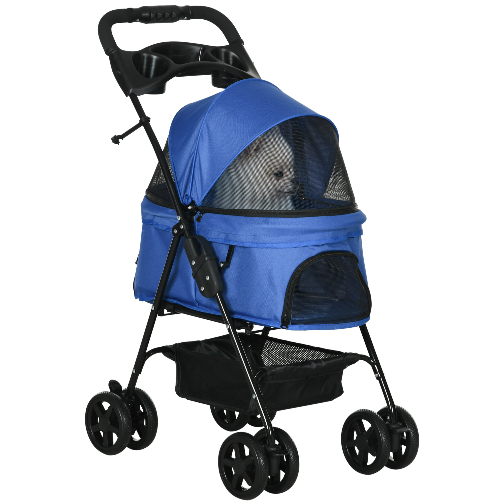 PawHut Hundewagen Hundebuggy mit Klappfunktion Pet Stroller für kleine Hunde und Katzen Haustierwagen Katzenbuggy Oxford Blau 67 x 45 x 96 cm Aosom
