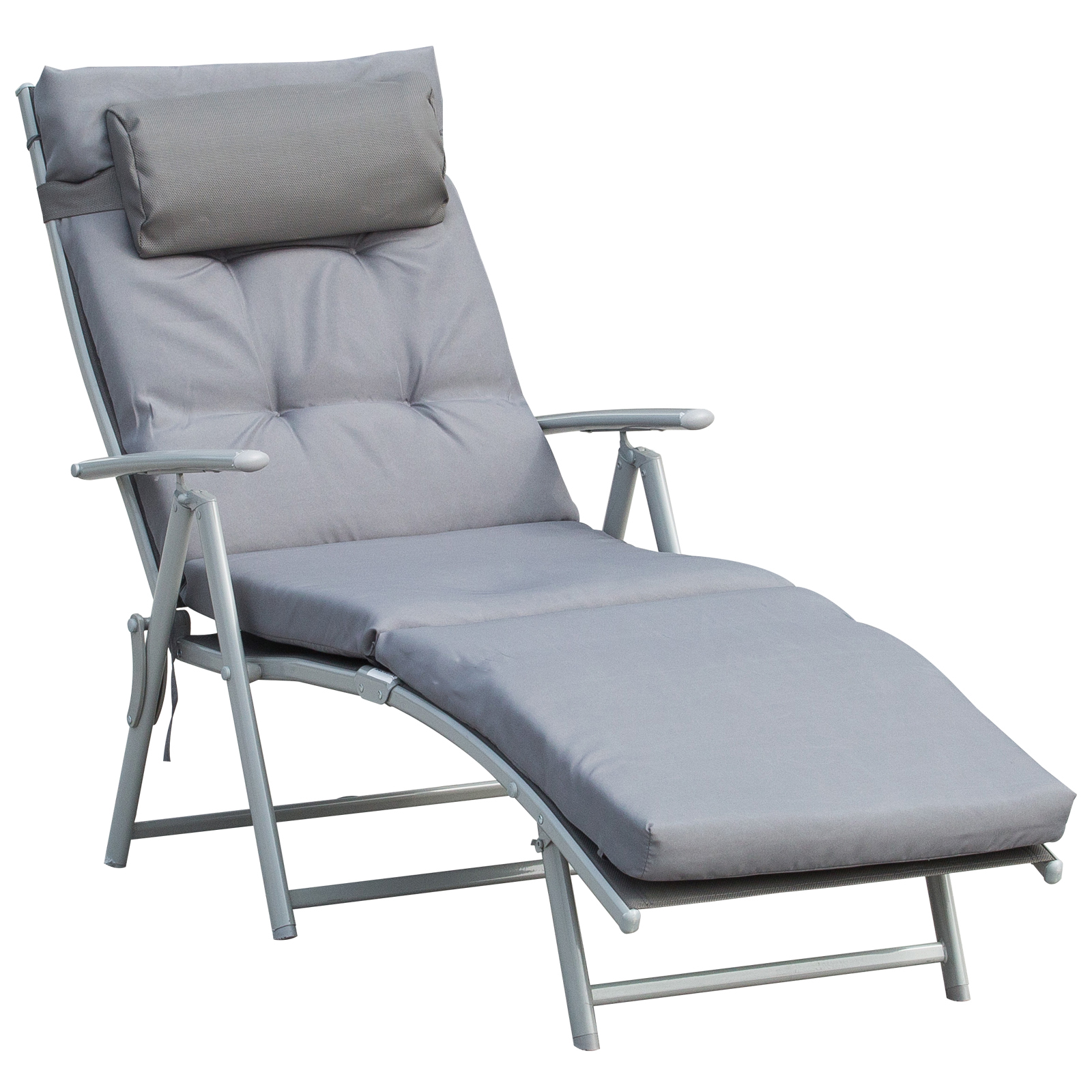 Outsunny Sonnenliege Strandliege Gartenliege klappbar verstellbar mit Kissen Garten Metall Stoff Grau 137 x 63,5 x 100,5 cm Aosom