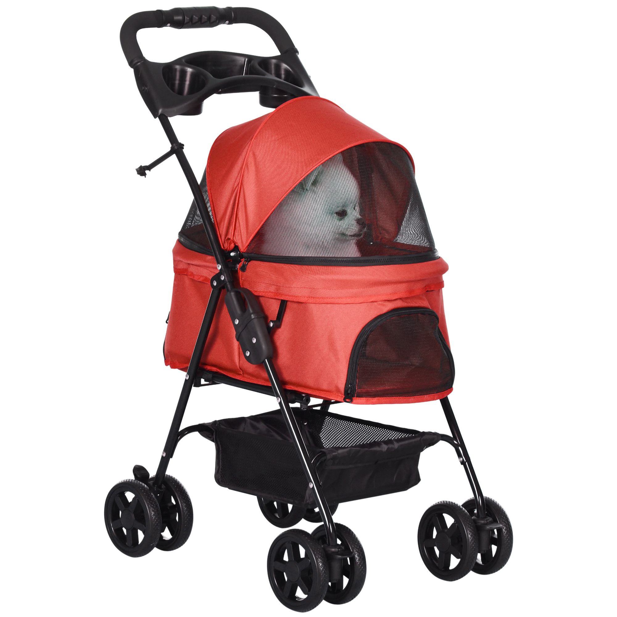 PawHut Hundebuggy Faltbar Oxford Rot 67x45x96cm Kleine Hunde & Katzen Aosom