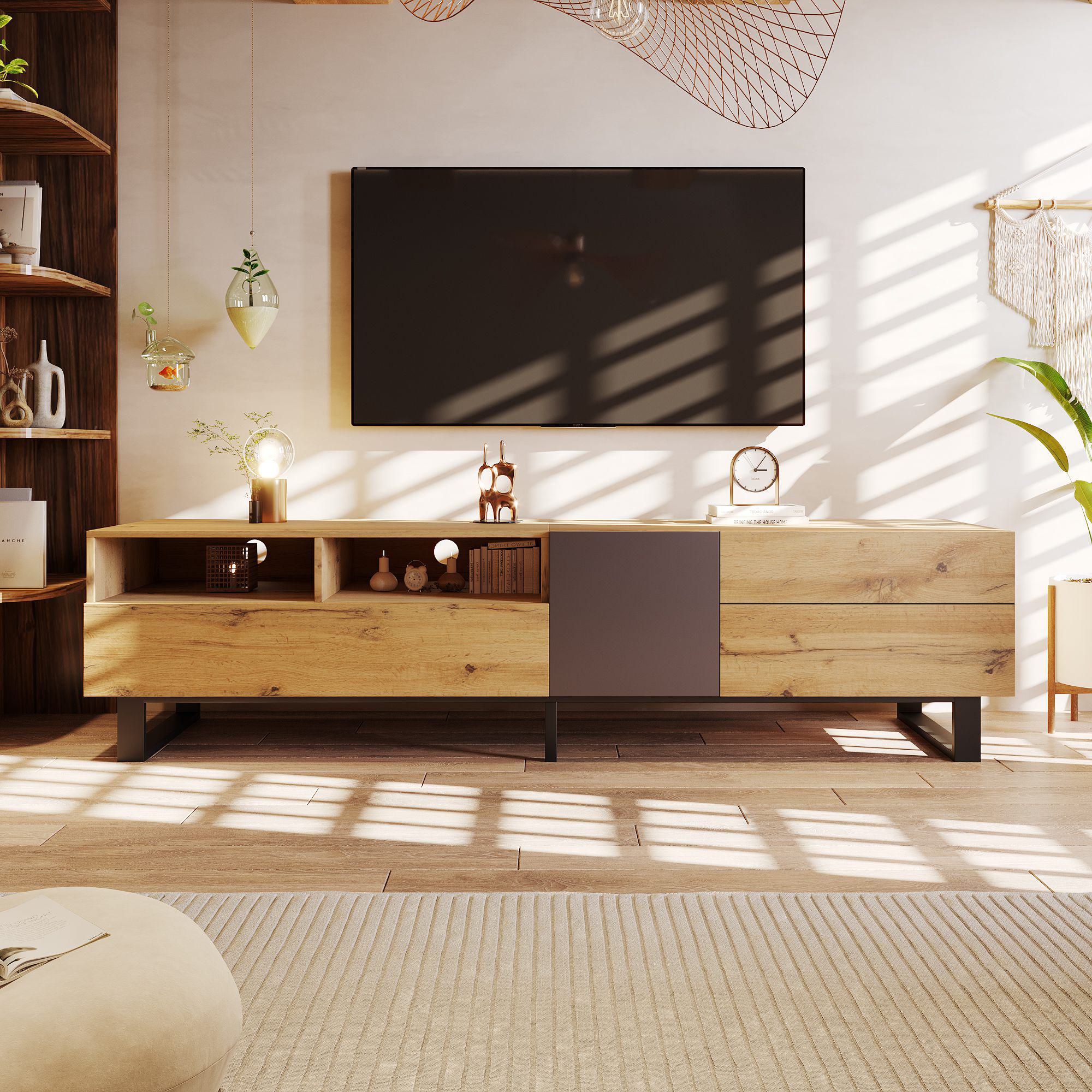 TV-Schrank, 180cm Hochglanzoberfläche stabiler mit praktischer Aufbewahrung Moderner Colorblocking-Design, 180 x 38 x 50 cm Holzfarbe   Aosom.de