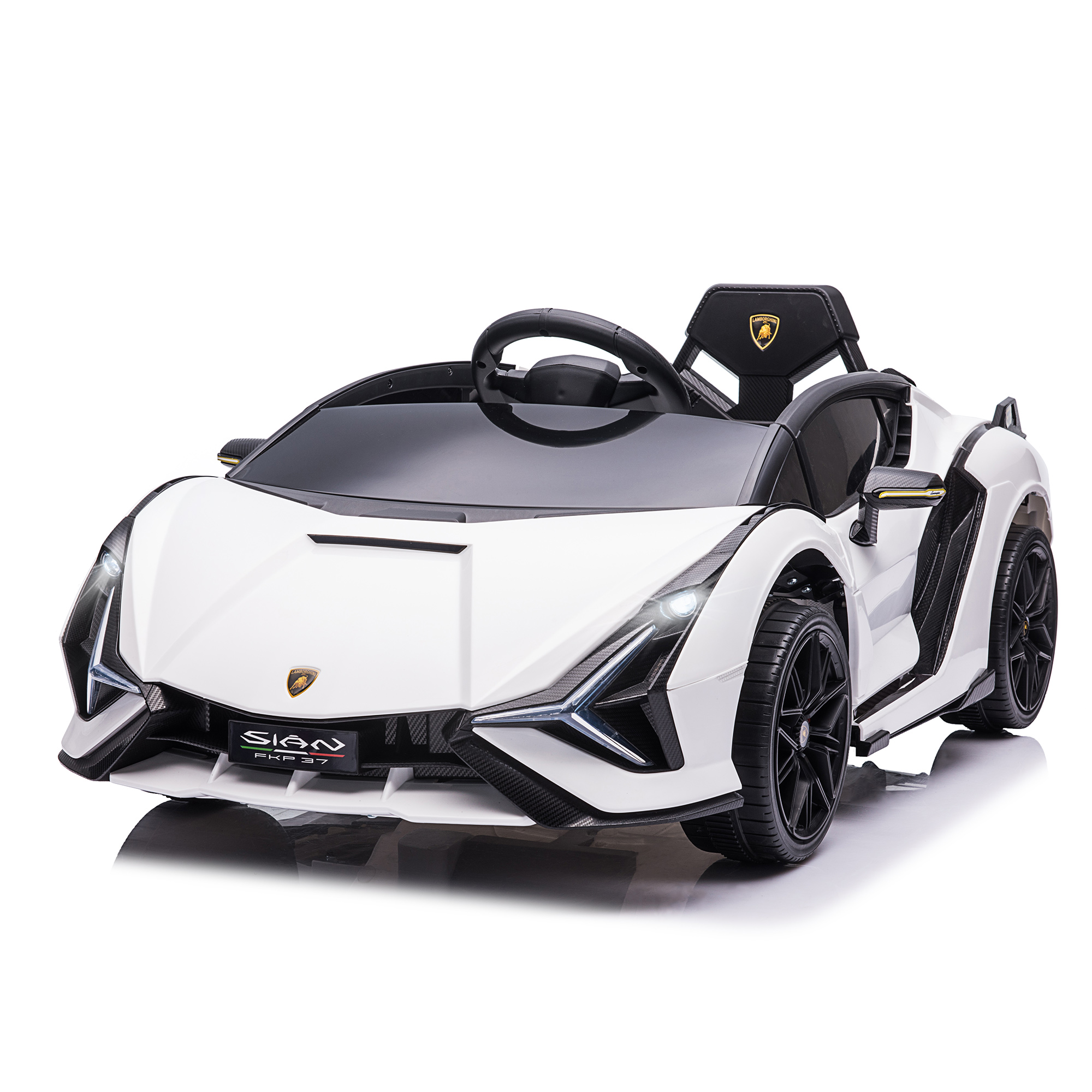 HOMCOM Lamborghini Kinderauto, mit Fernbedienung, 3-Gang, Sicherheitsgurte, Musik(MP3/USB) Licht, Belastbarkeit 25 kg, für 37-60 Monate, Weiß   Aosom