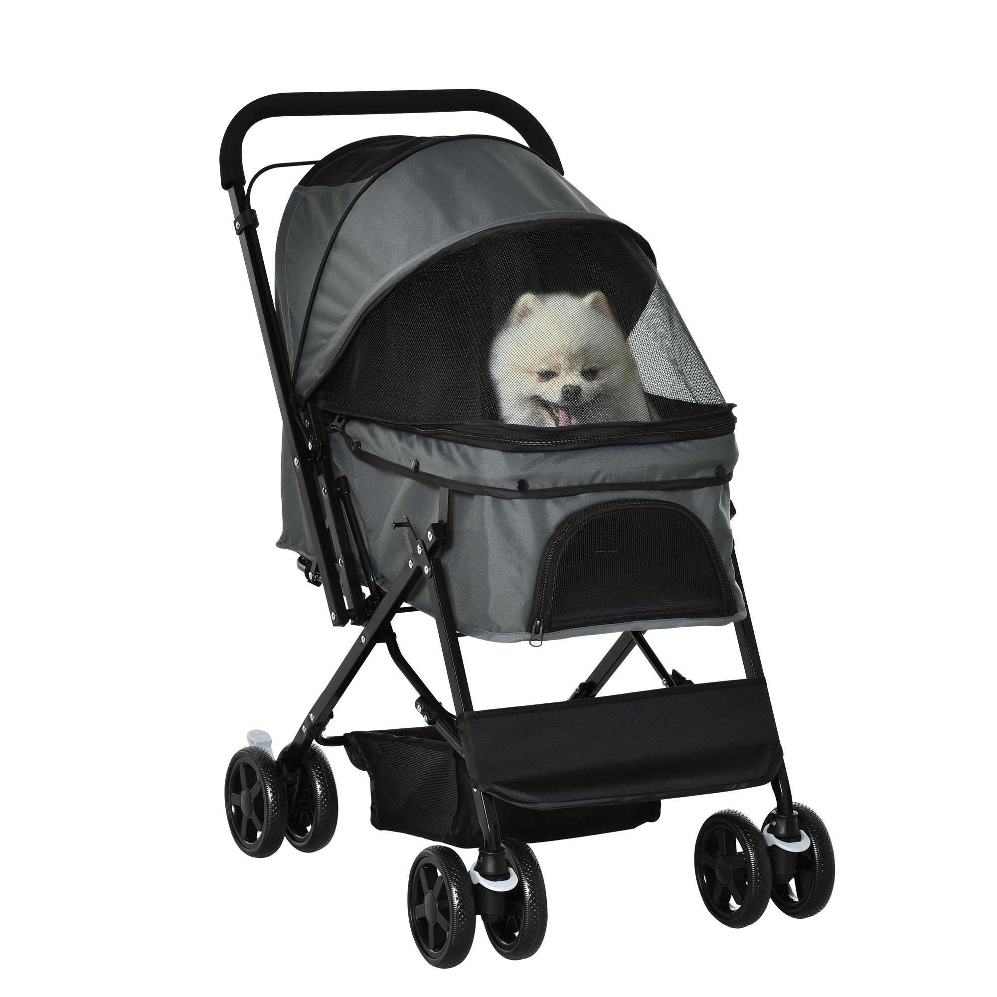 PawHut Hundebuggy Hundewagen für kleine Hunde & Katzen, Haustierwagen Pet Stroller, Oxford Dunkelgrau, 76,5 x 52 x 95 cm Aosom.de