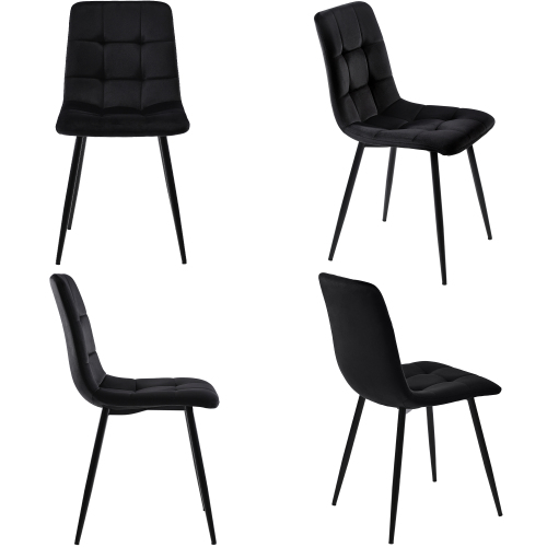 Esstisch stühle, Set aus 4 gepolsterten küchenstühle, Ergonomisches Design, Robuste Metallbeine, Einfache Montage, bis 150 kg, 44x46x86 cm, Schwarz