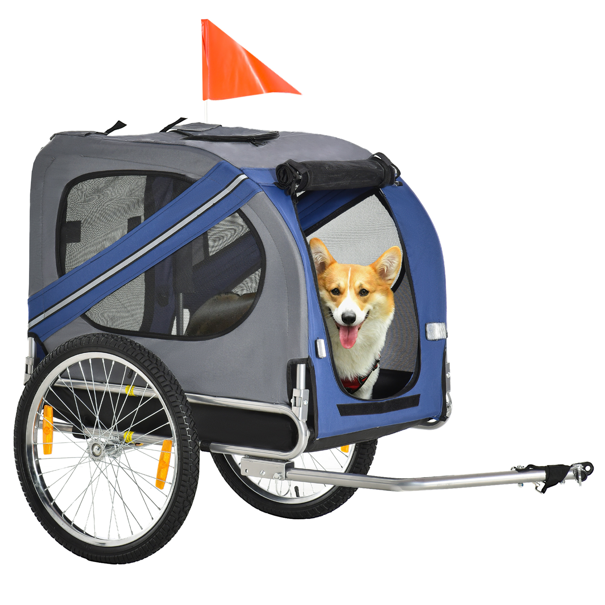 PawHut Hundeanhänger Fahrradanhänger Hundetransporter Hunde Fahrrad Anhänger Oxfordstoff Regenschutz atmungsaktiv Blau 130 x 73 x 90 cm Aosom